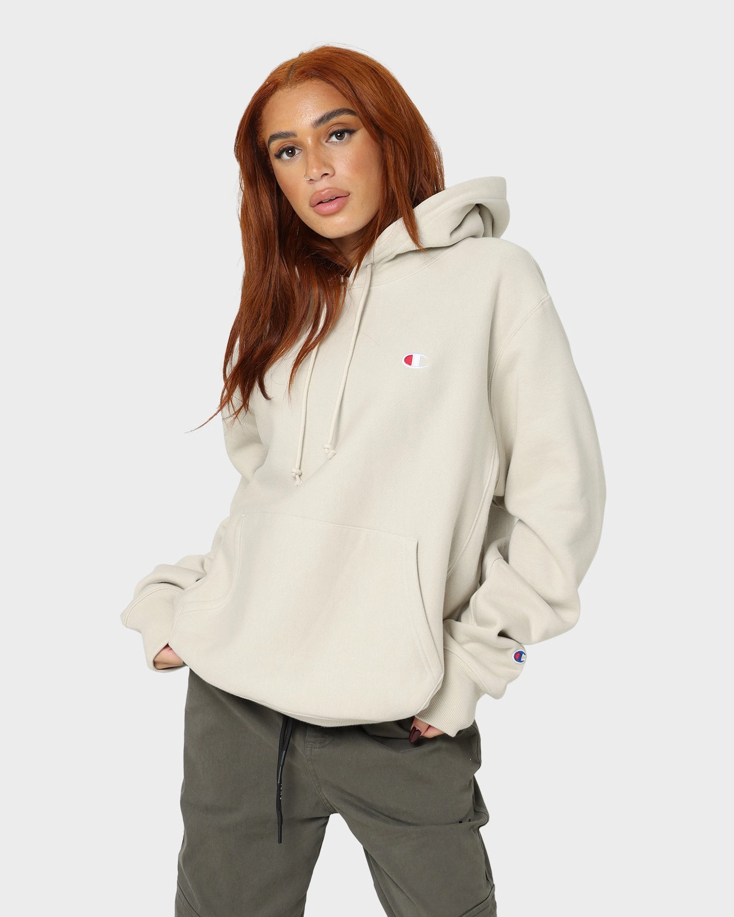 Champion Reverse Weave Small C Hoodie Pebblestone design Promulgate