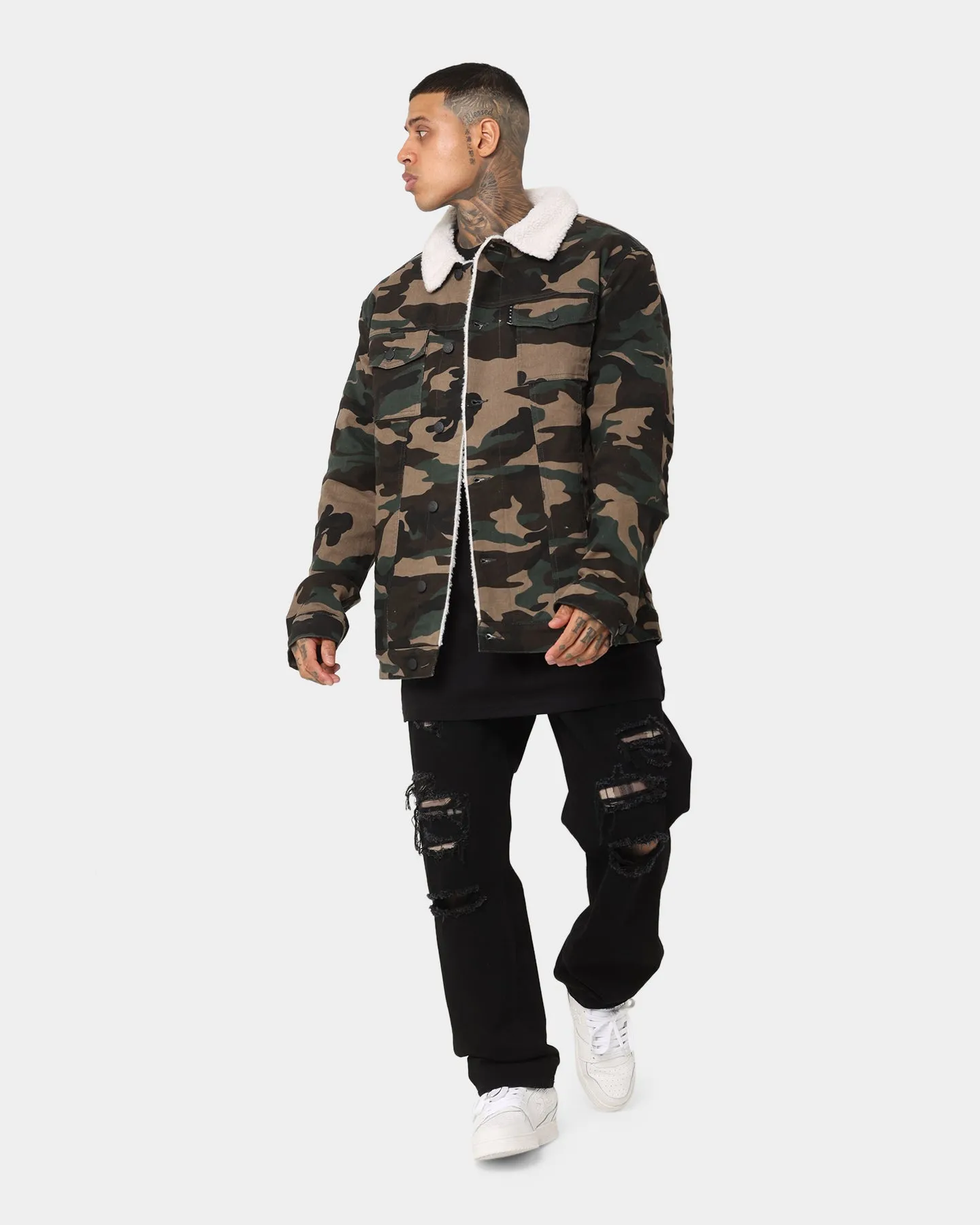Button Closure Saint Morta Camo Sherpa Jacket Camo