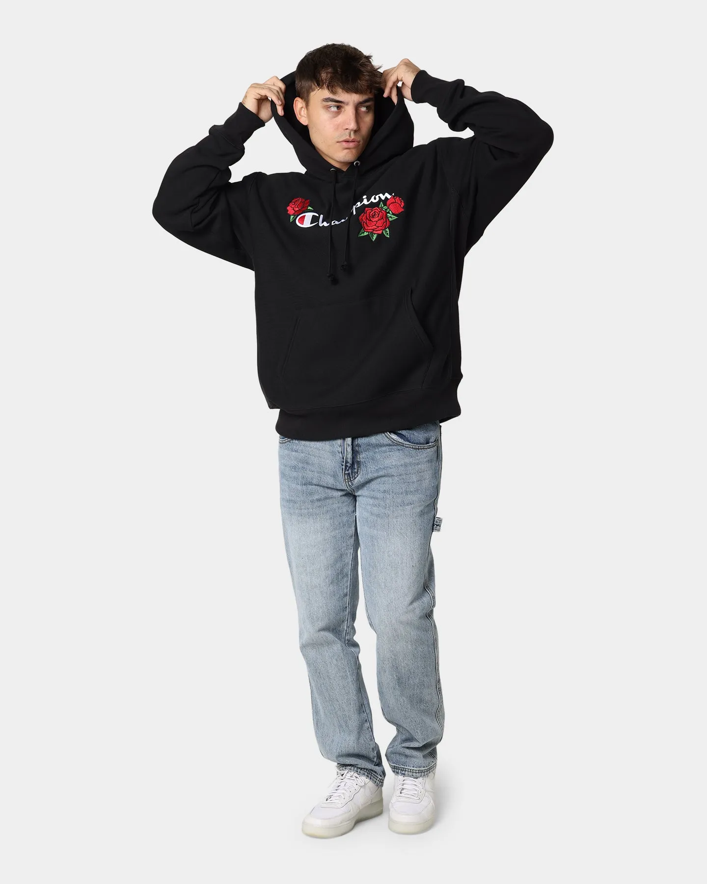 Champion Reverse Weave Roses Embroidery Hoodie Black Condition