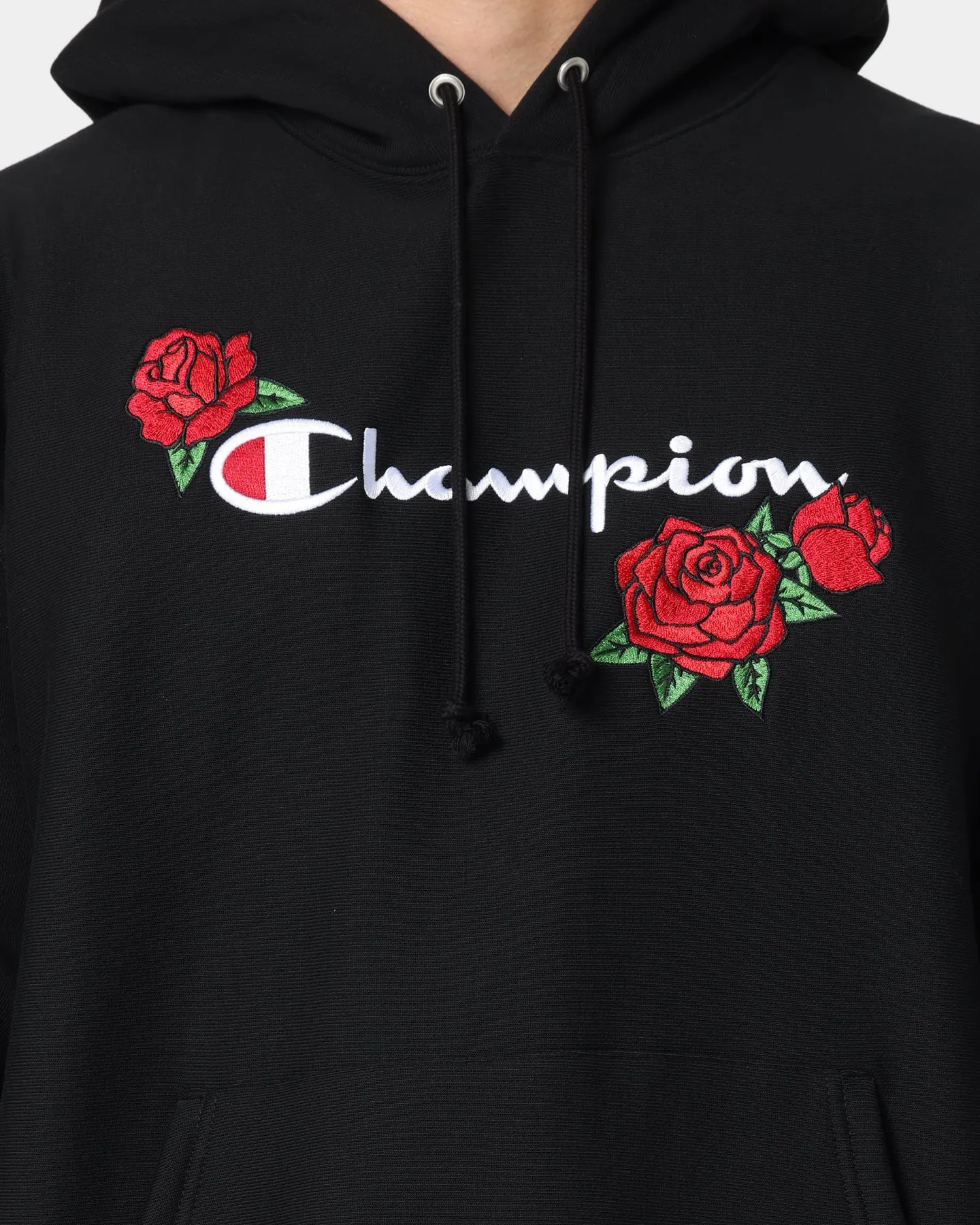 Champion Reverse Weave Roses Embroidery Hoodie Black Timeless Form