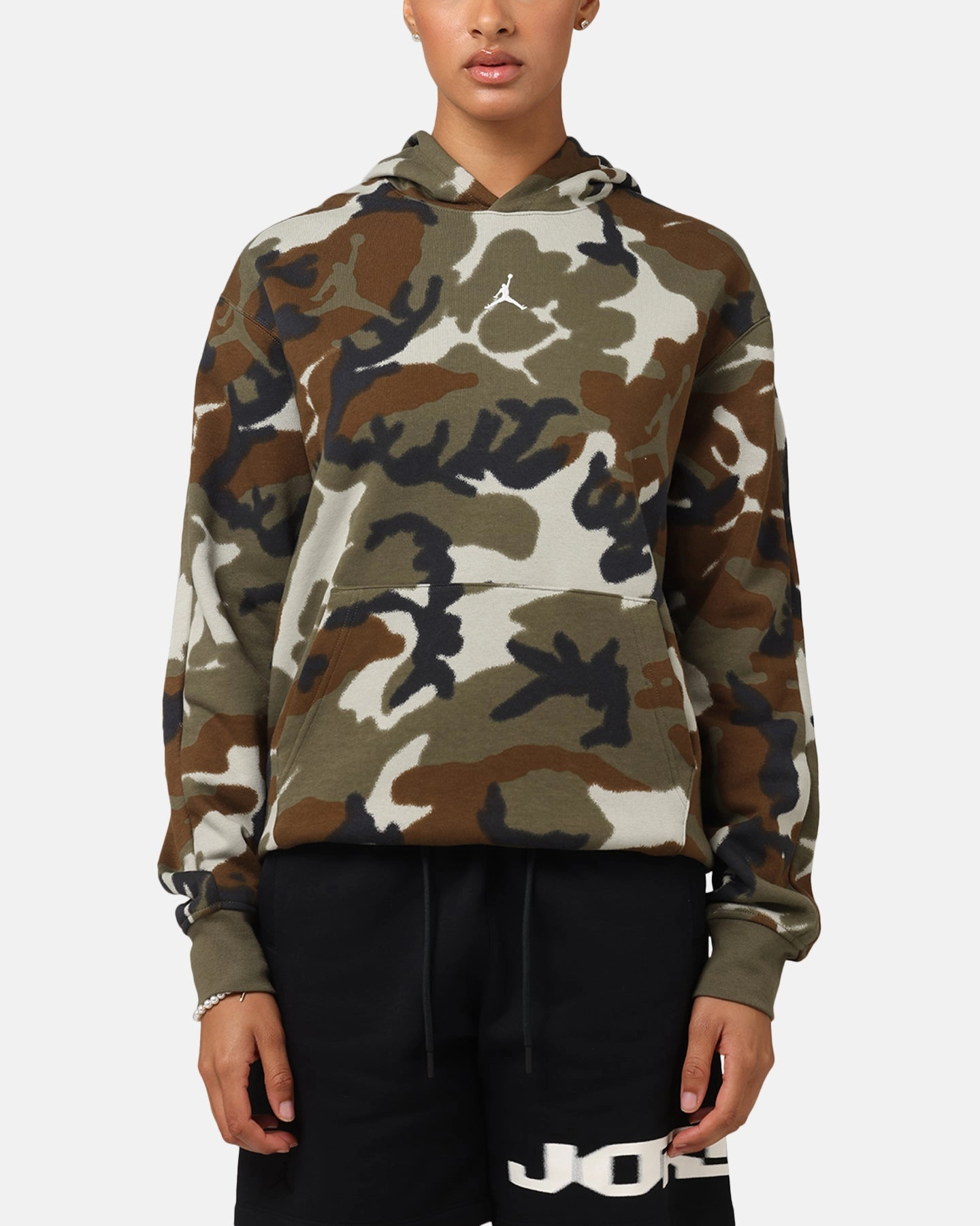 Cropped Style Jordan Jumpman MVP Statement Camo Pullover Hoodie Light Olive