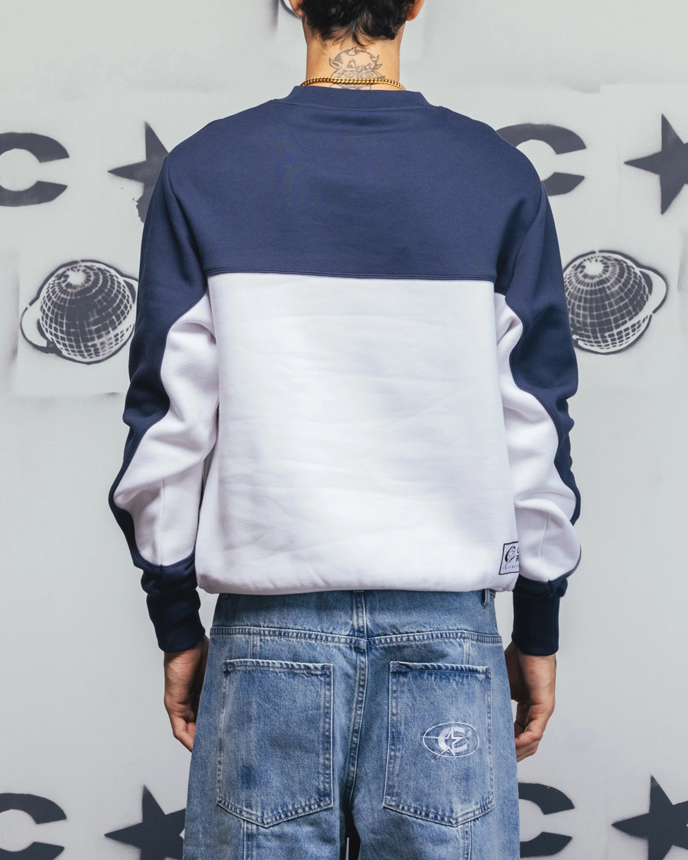 Winter Comfort Layer Casual Layering Carre Trainer Oversized Panelled Crewneck Blue/White