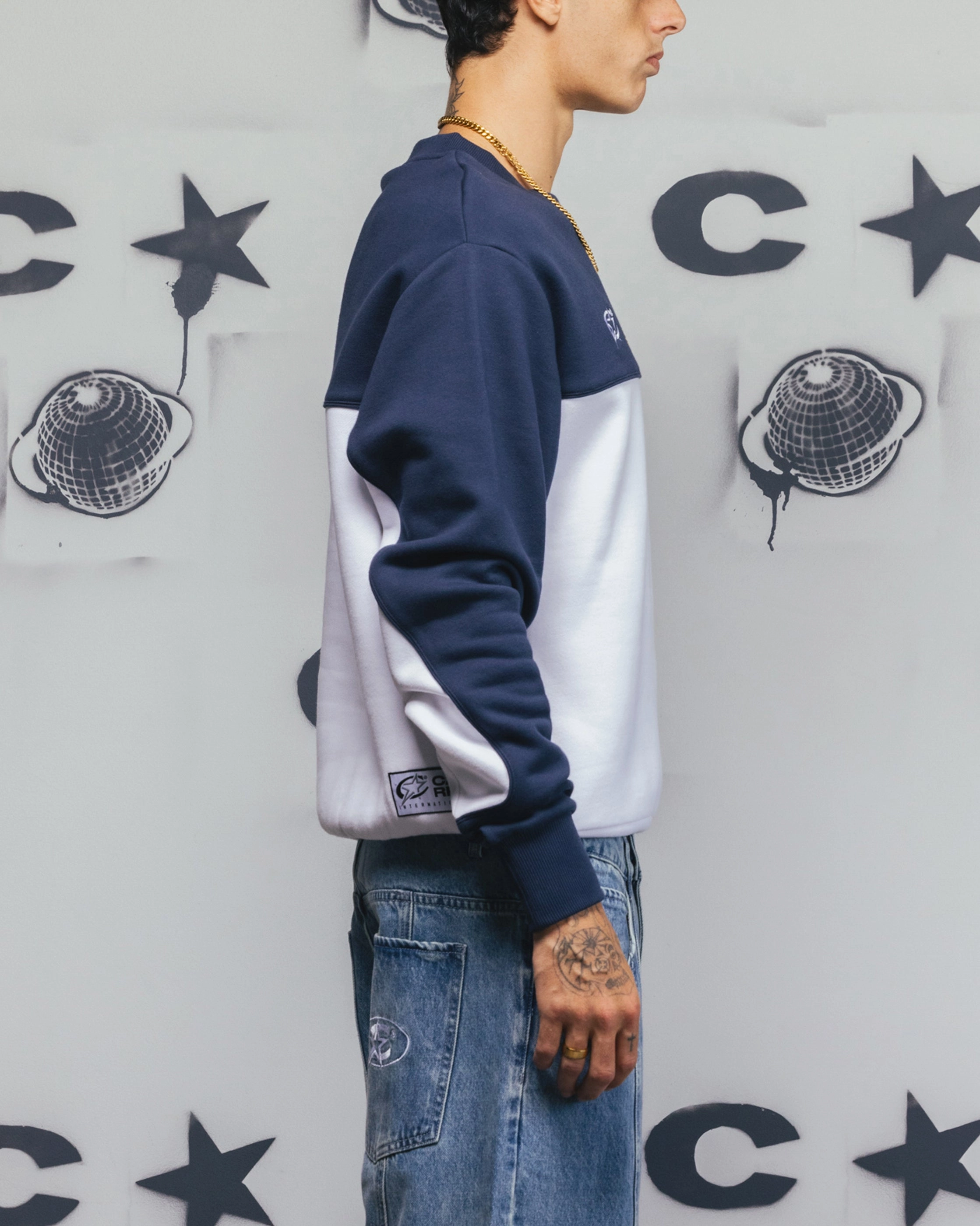 Casual Look Carre Trainer Oversized Panelled Crewneck Blue/White