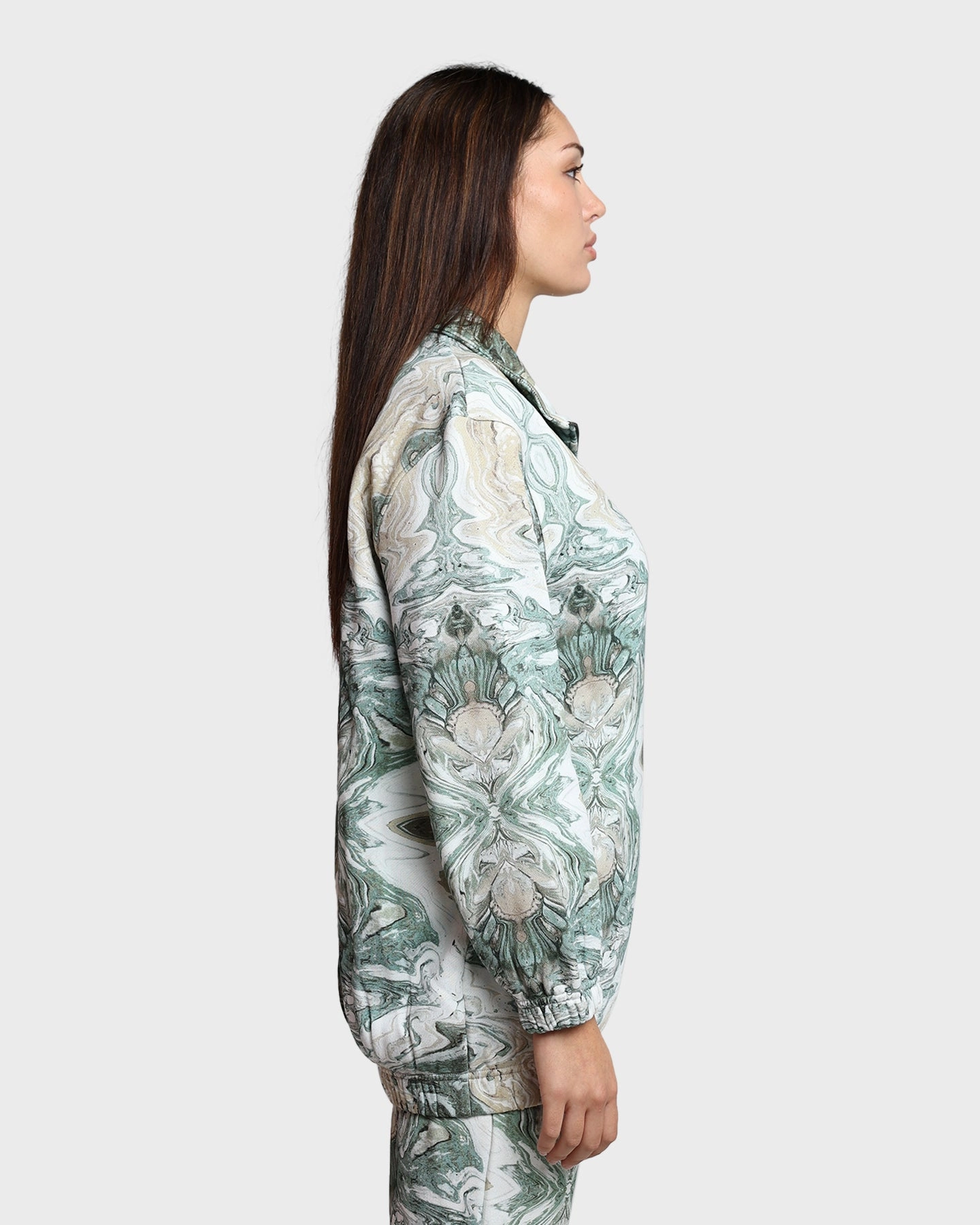 Fashionable Knit Colorfast Technology HUF Women's Swirl Oversized Fleece Full-Zip Jacket Olive