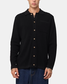 Eco-Friendly Choice adult clothing XXIII Zyair Knit Rib Long Sleeve Button Up Shirt Black