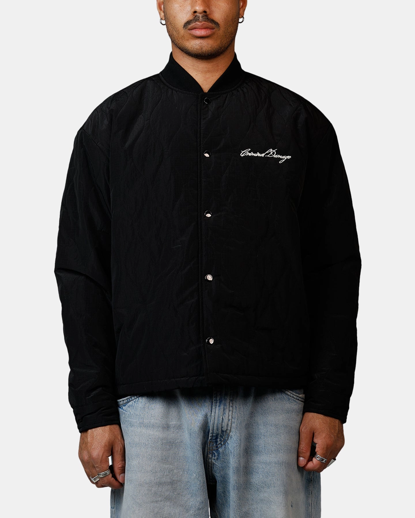 Criminal Damage Quilted Bomber Black DualZipper