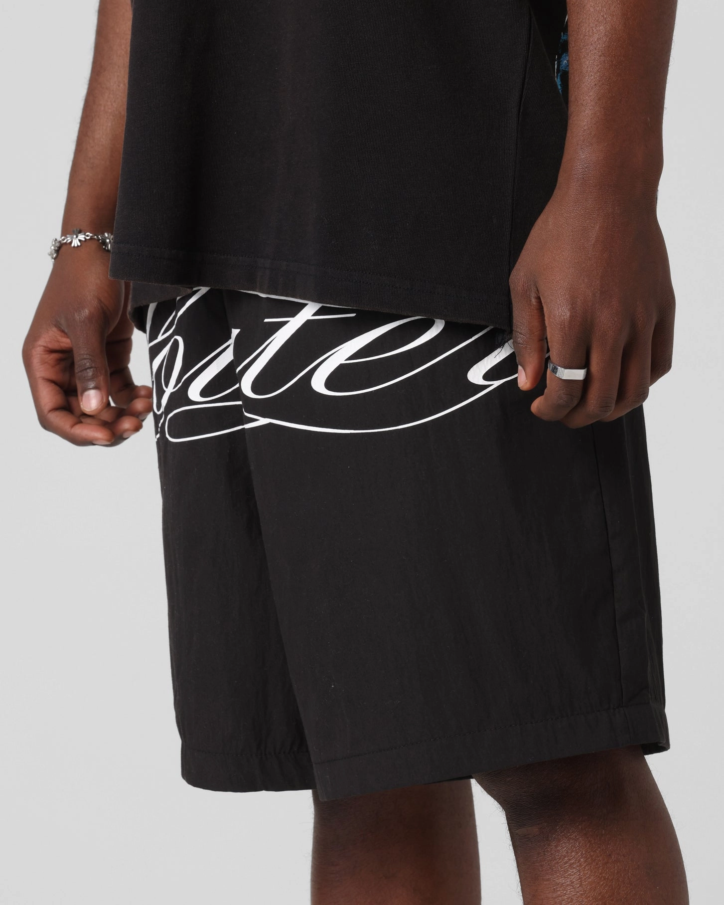 Loiter Script Walk Shorts Black Hypoallergenic Lining Trendy Comfort