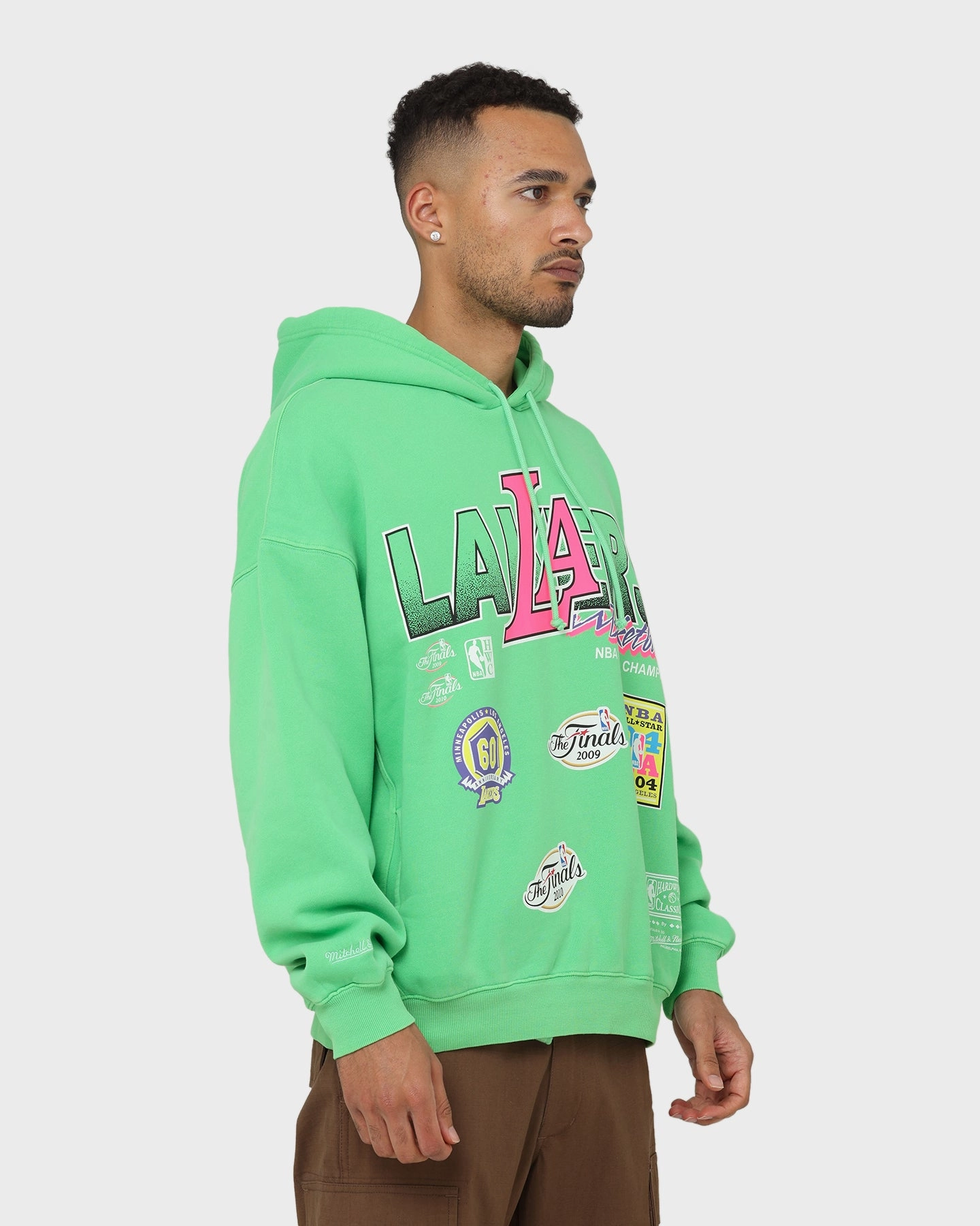 Mitchell & Ness Los Angeles Lakers Neon Champs Hoodie Neon Green Breathable Lining Minimal Utility