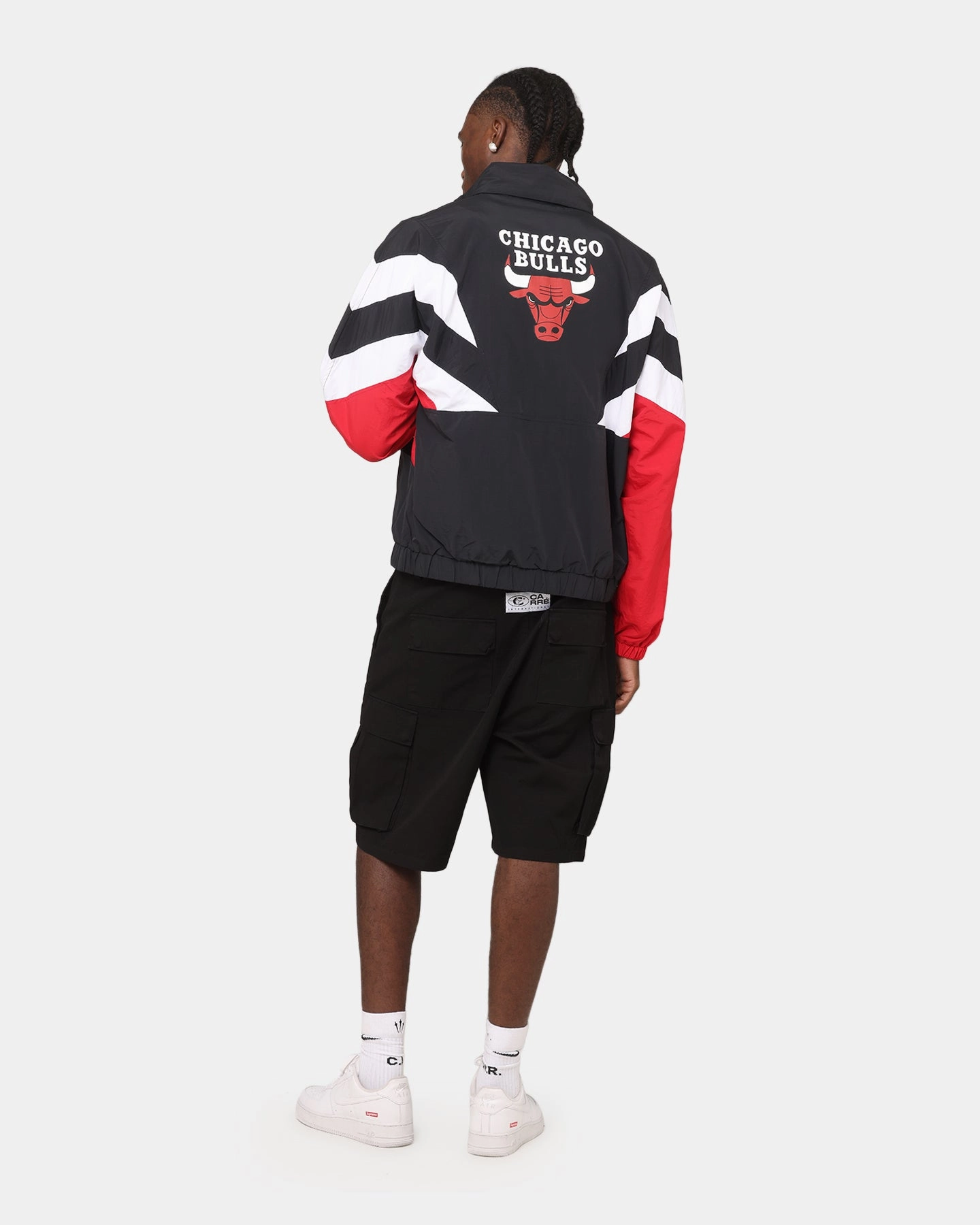 high-end single layer Mitchell & Ness Chicago Bulls Spray Jacket Black/Red