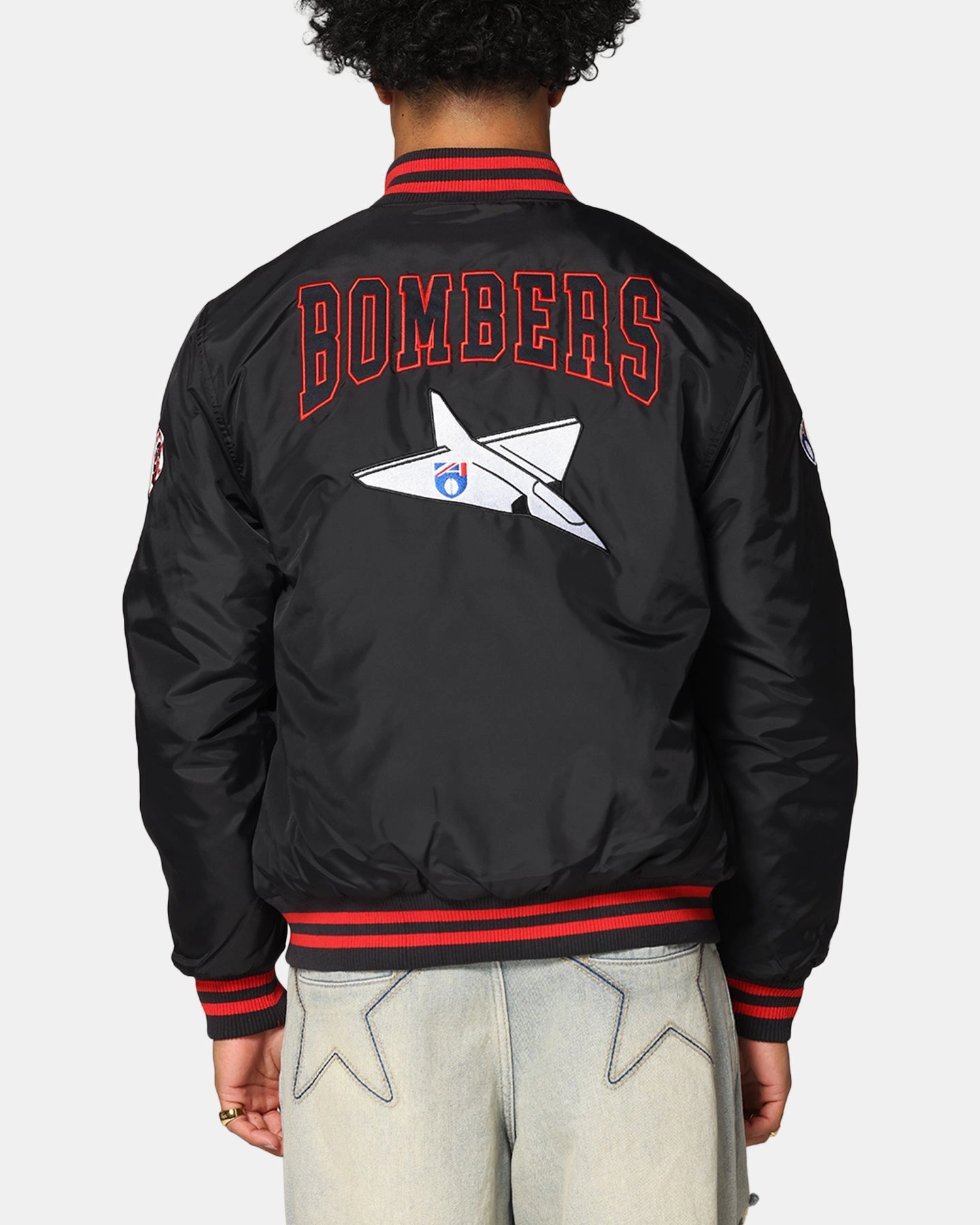 Ergonomic Fit nurses Mitchell & Ness Essendon Bombers Team Bomber Jacket Solid Black