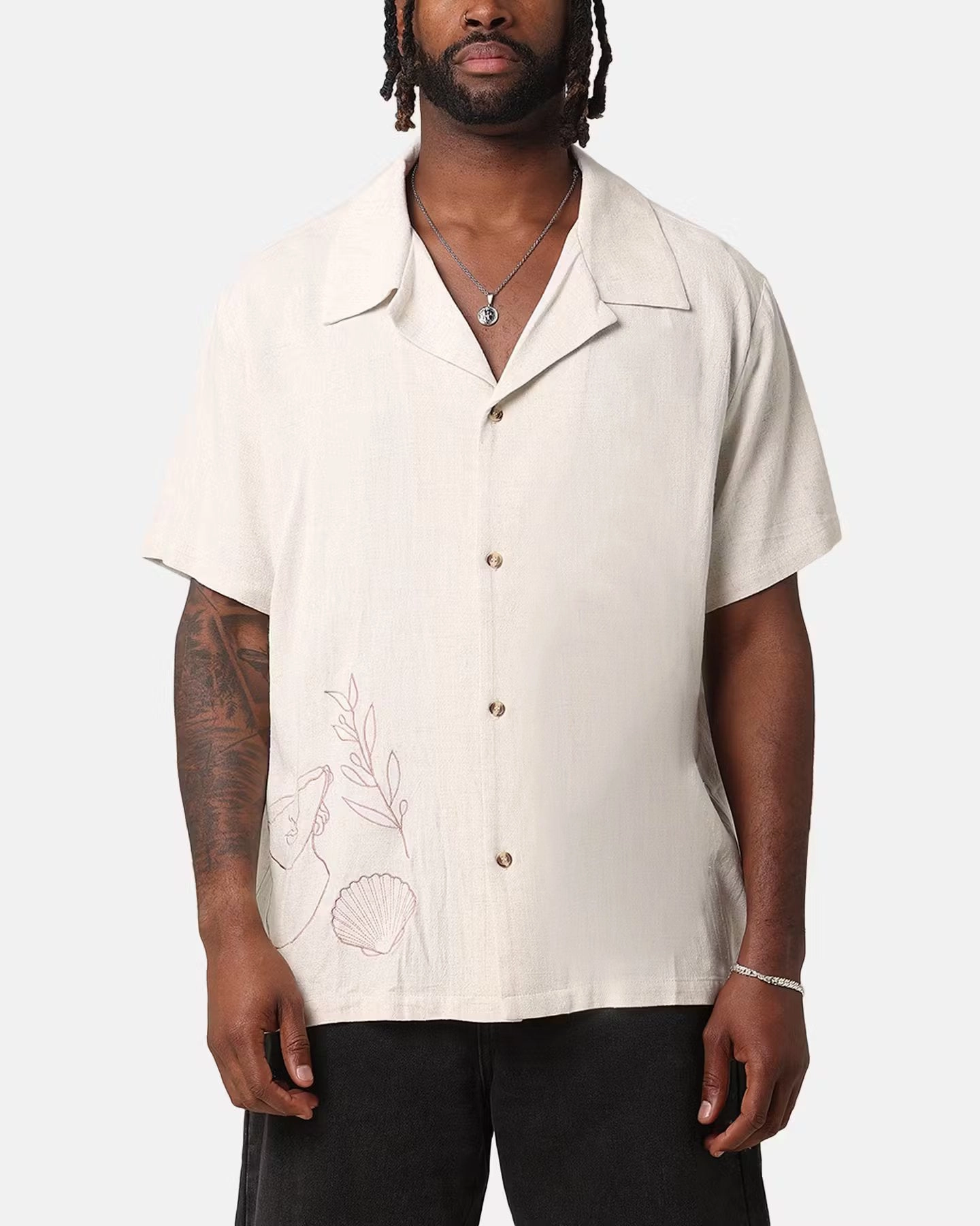 Sweat-Absorbing XXIII Venus Linen Button Up Shirt Oatmeal