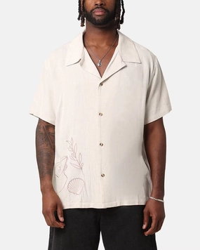 Sweat-Absorbing XXIII Venus Linen Button Up Shirt Oatmeal