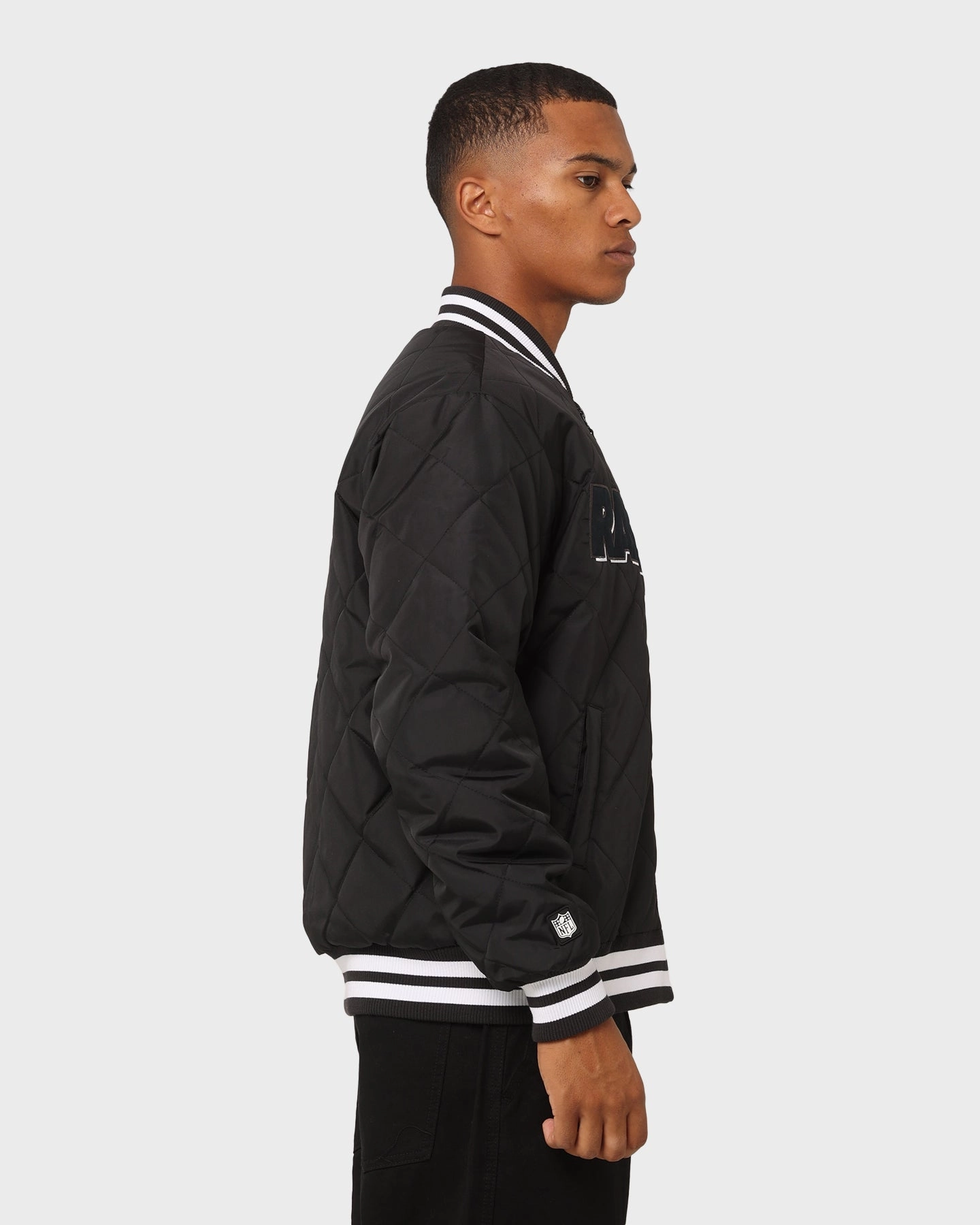 Cozy Fit Long Wear Majestic Athletic Las Vegas Raiders Tonals Quilted Varsity Jacket Black