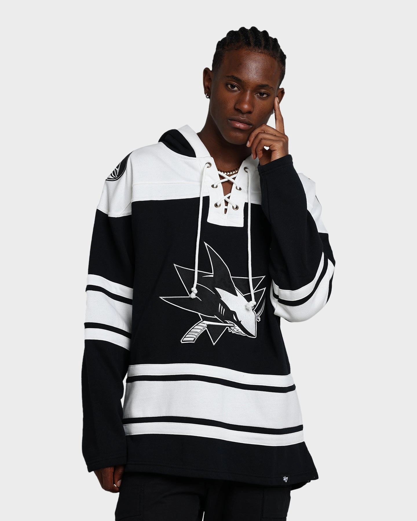 Gray File 47 Brand San Jose Sharks Superior Lacer Hoodie Jet Black