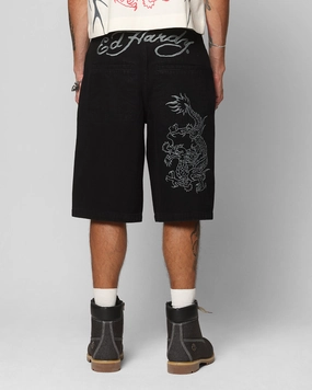 Ed Hardy Dragon Jorts Black High Quality Material