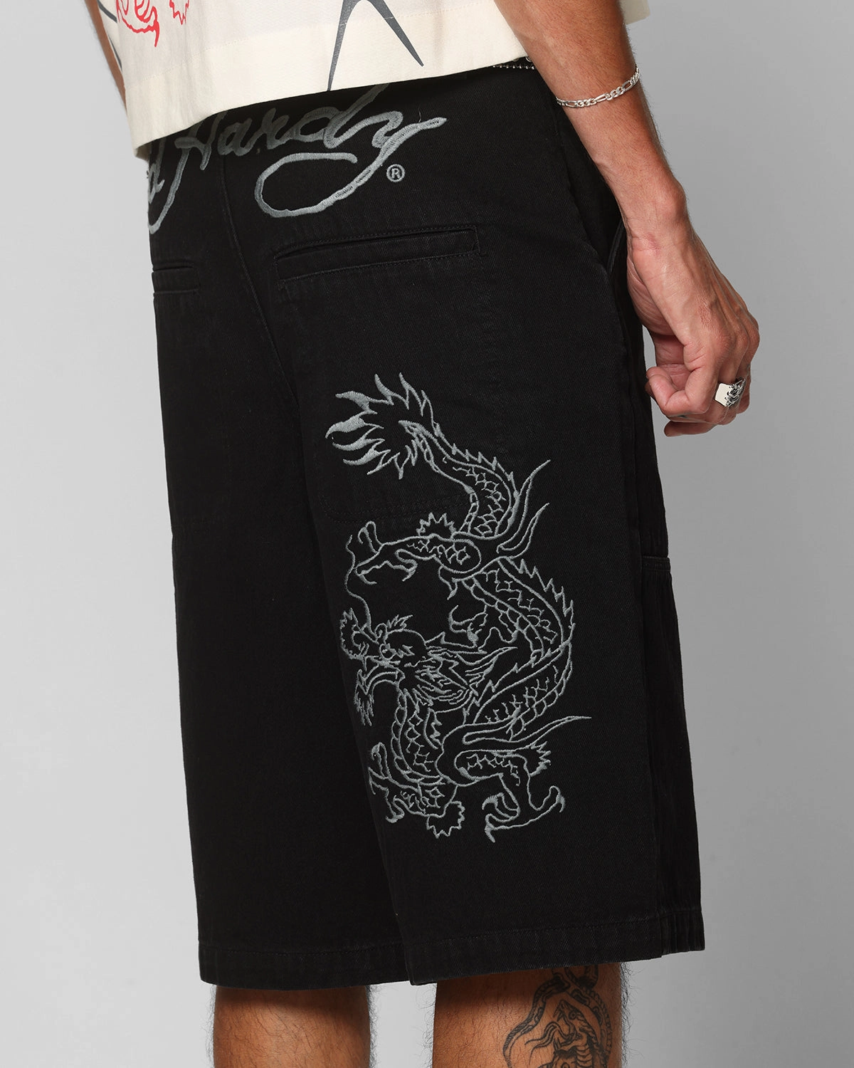 Multipurpose Design Feminine Fit Ed Hardy Dragon Jorts Black
