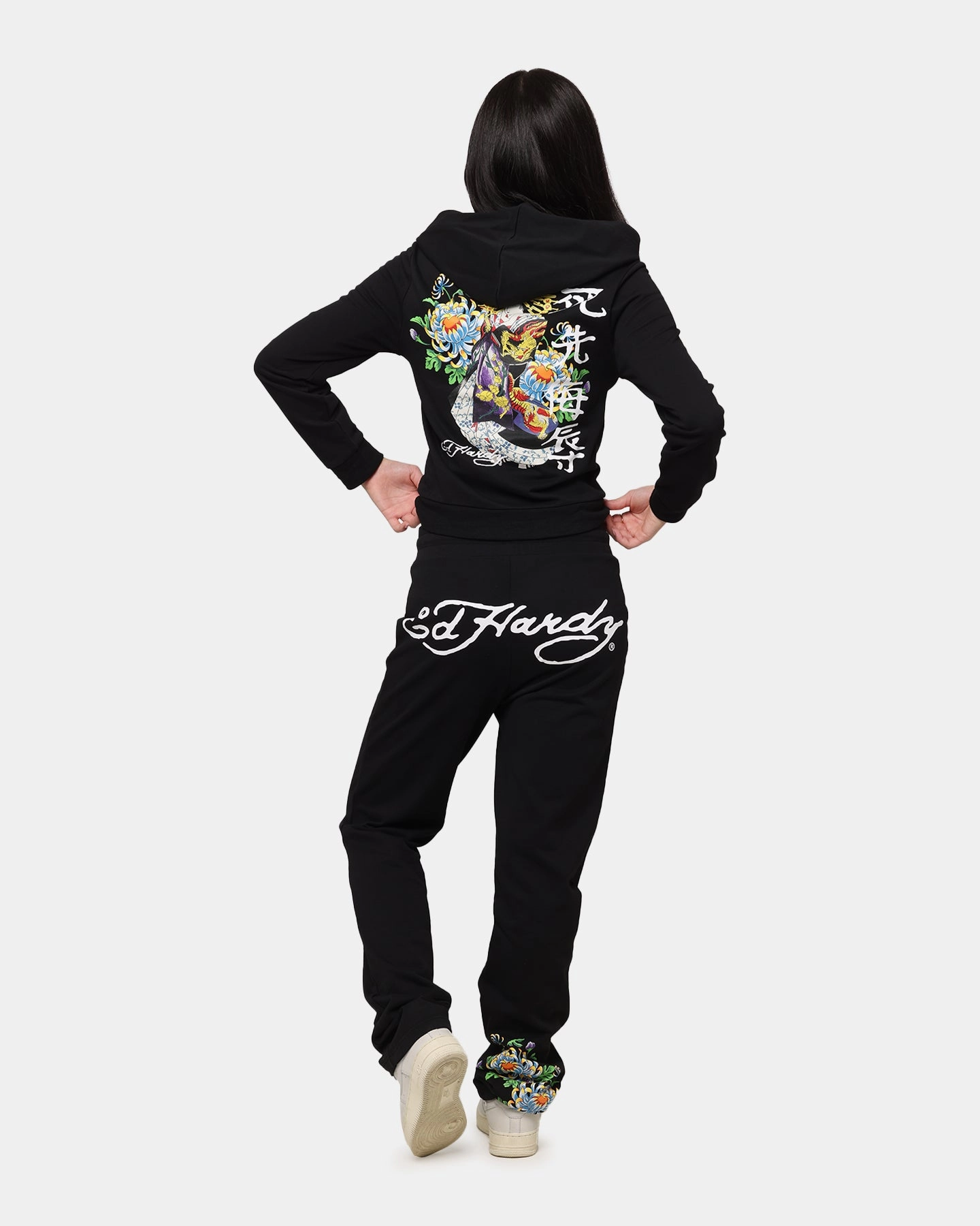 Ed Hardy Women's Flora Zip Hoodie Black Metallic look Color Variety
