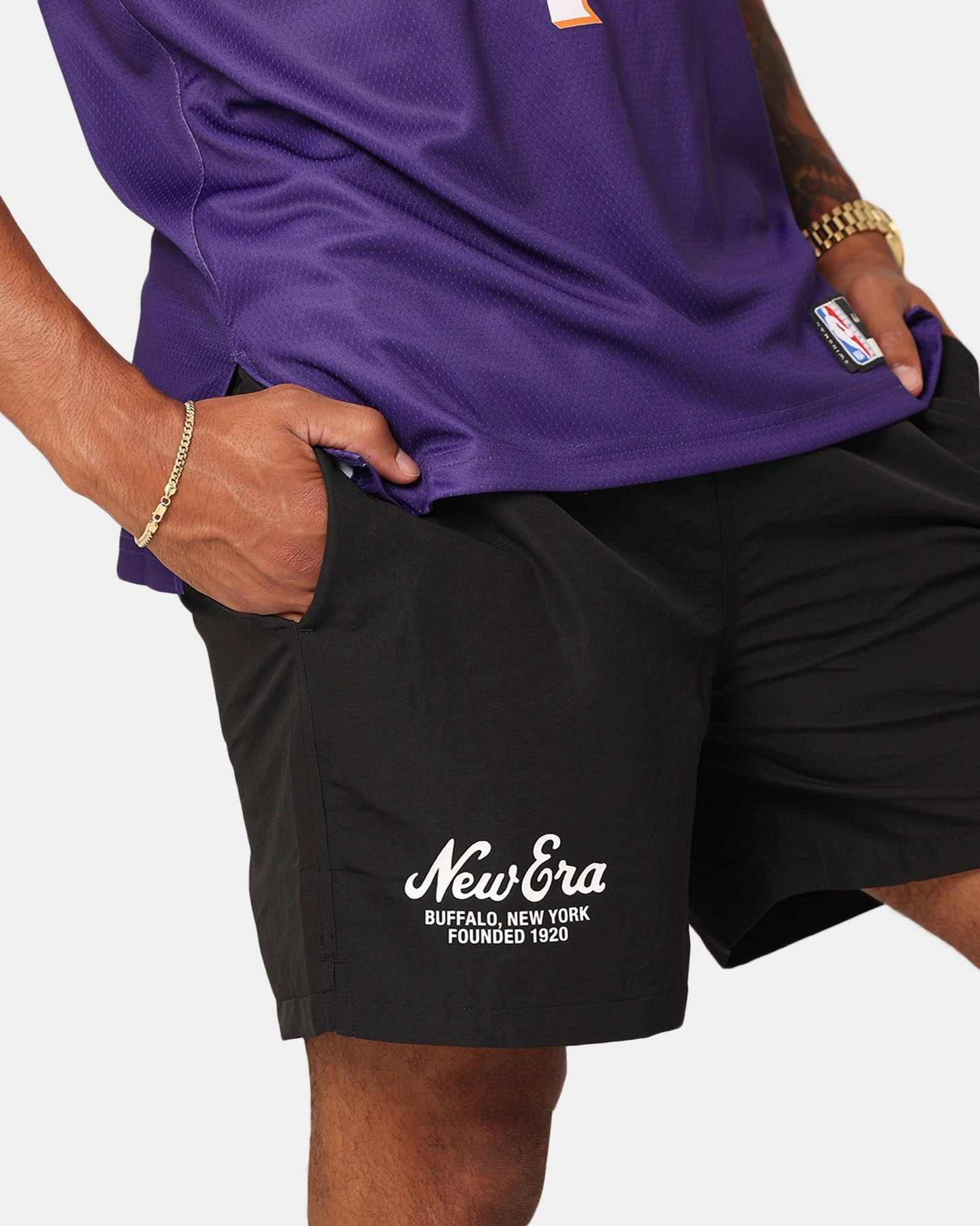 New Era Woven Shorts Black Reinforced Stress Points
