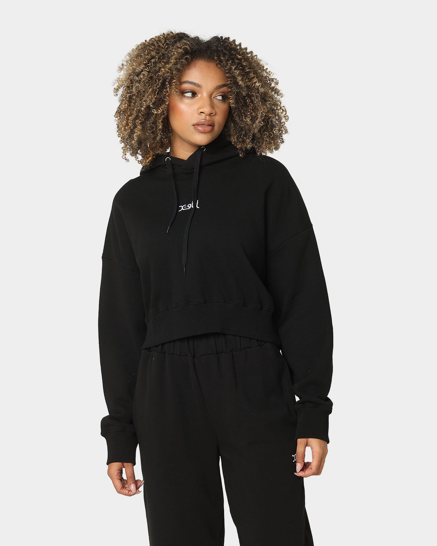 Smart Design X-Girl Women's Mills Logo Crop Hoodie Black