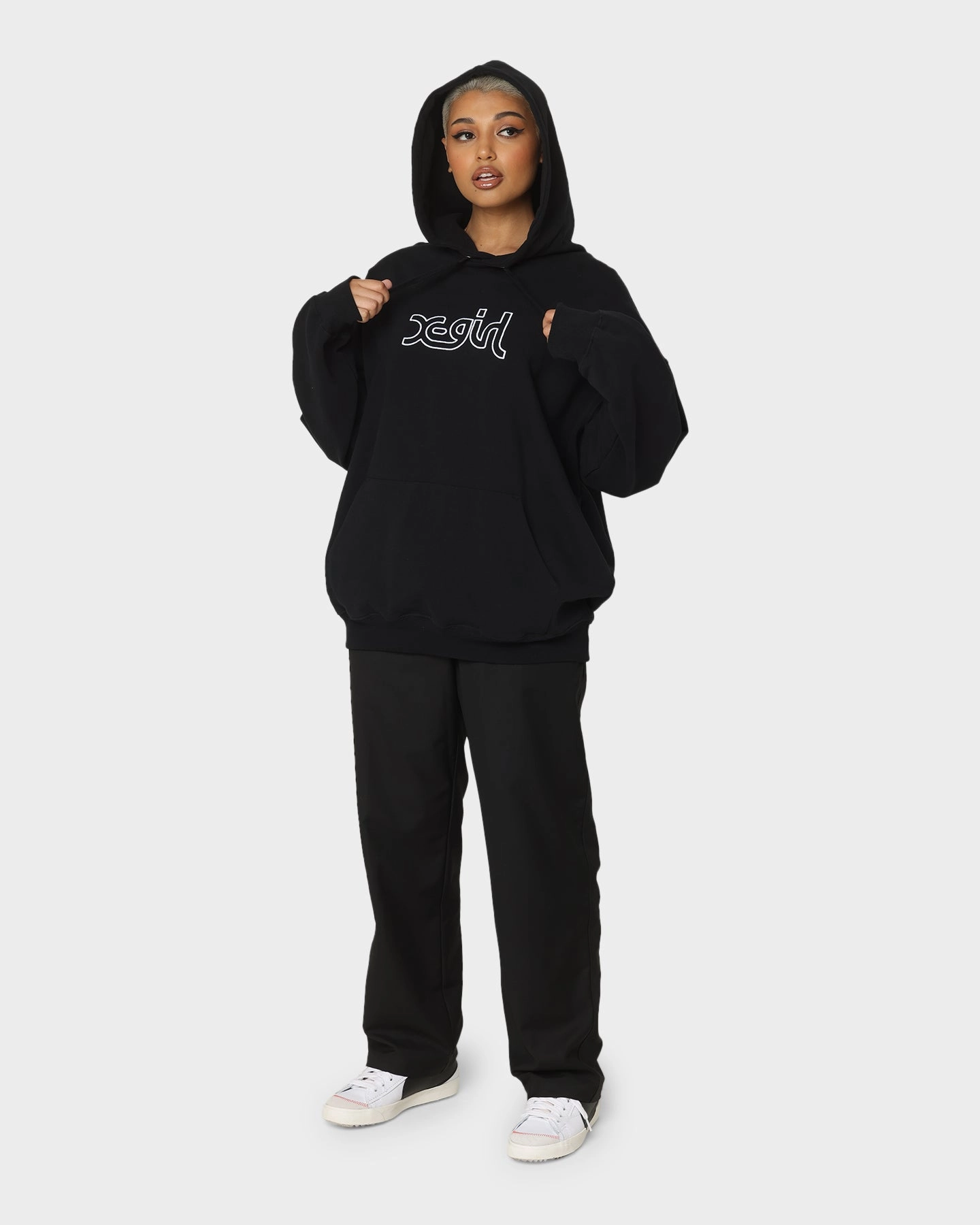 X-Girl Women's Mills Logo Hoodie Black Daily Use Slim Fit Cut