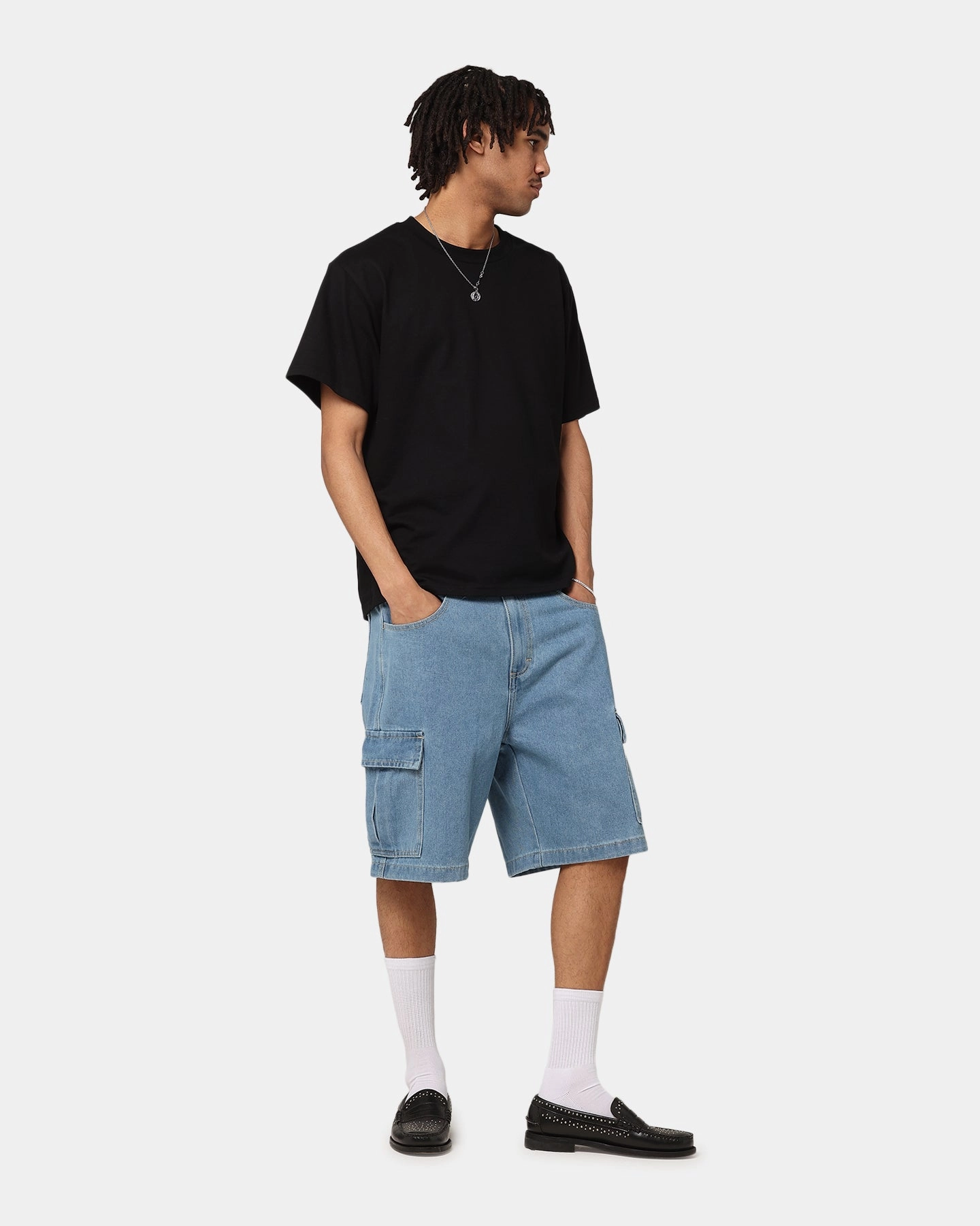 X-Large Bull Denim 91 Cargo Short Mid Blue Denim Street Style Solid Color