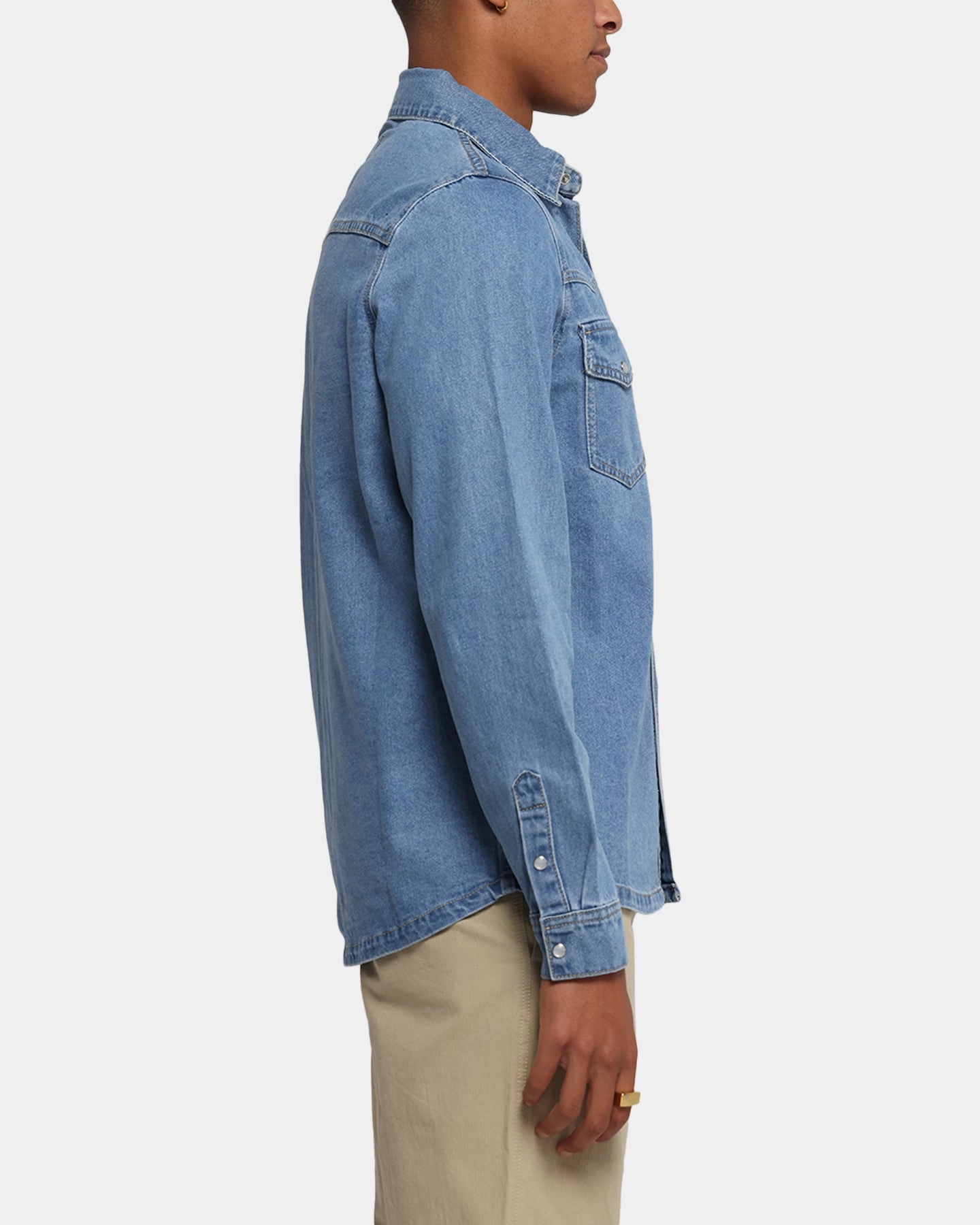 X-Large Denim Western Long Sleeve Shirt Mid Blue High-End Look All-Season Wear