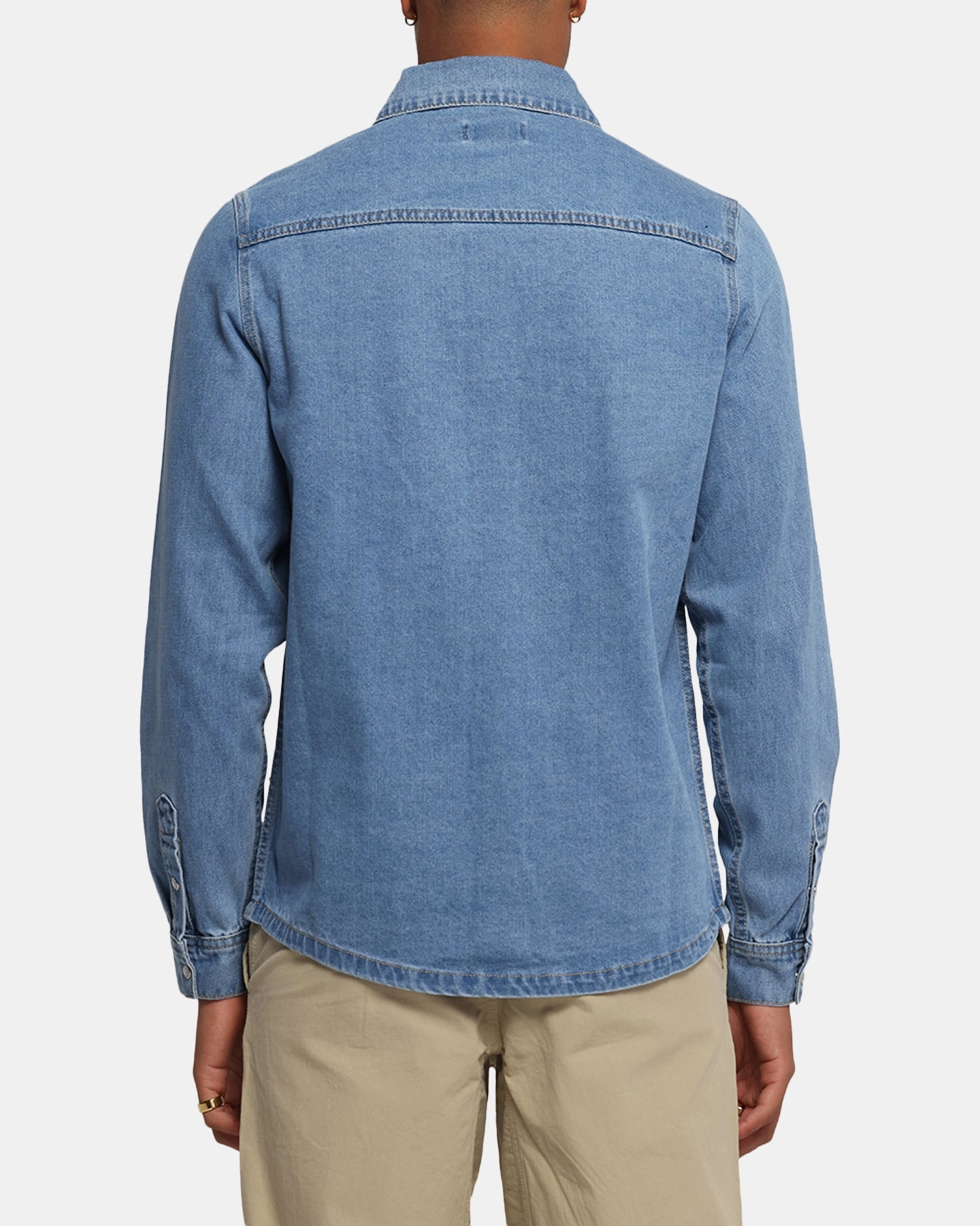 X-Large Denim Western Long Sleeve Shirt Mid Blue Road Trip Ready Durable Thread Construction