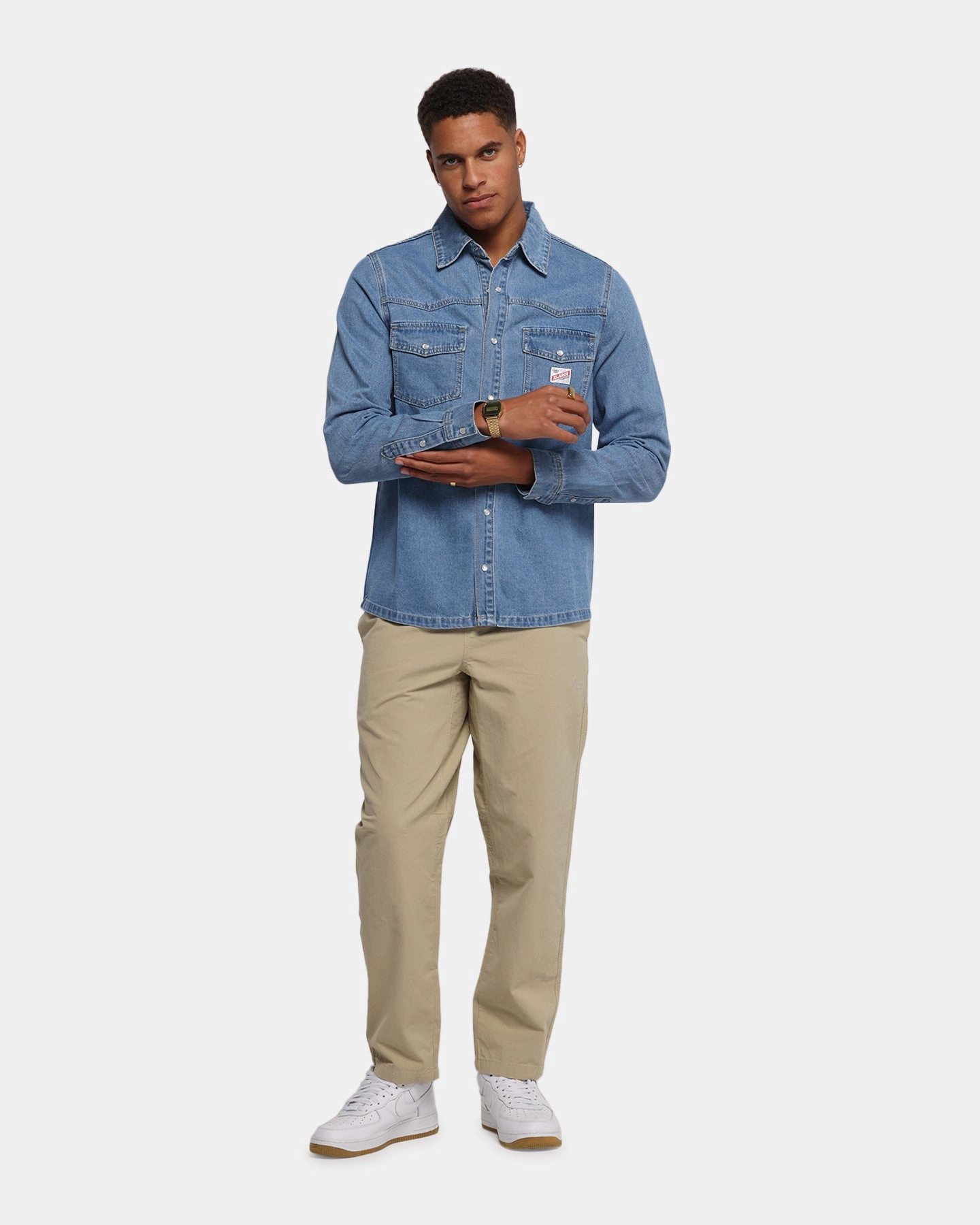 Modern Look X-Large Denim Western Long Sleeve Shirt Mid Blue