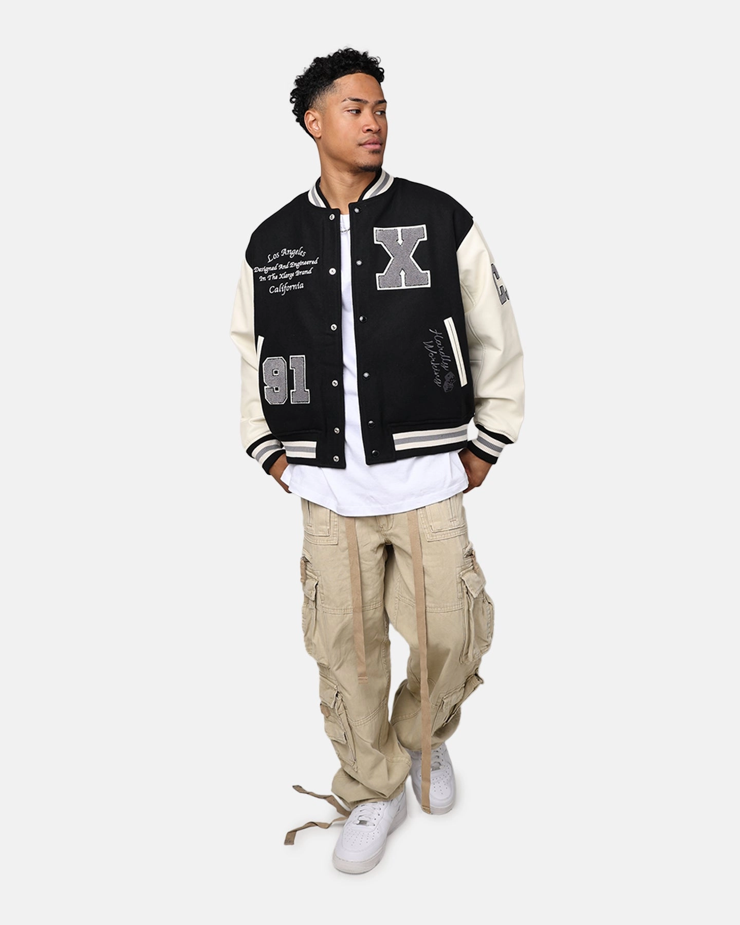 X-Large OG Logo Varsity Jacket Black Fresh Look short sleeved