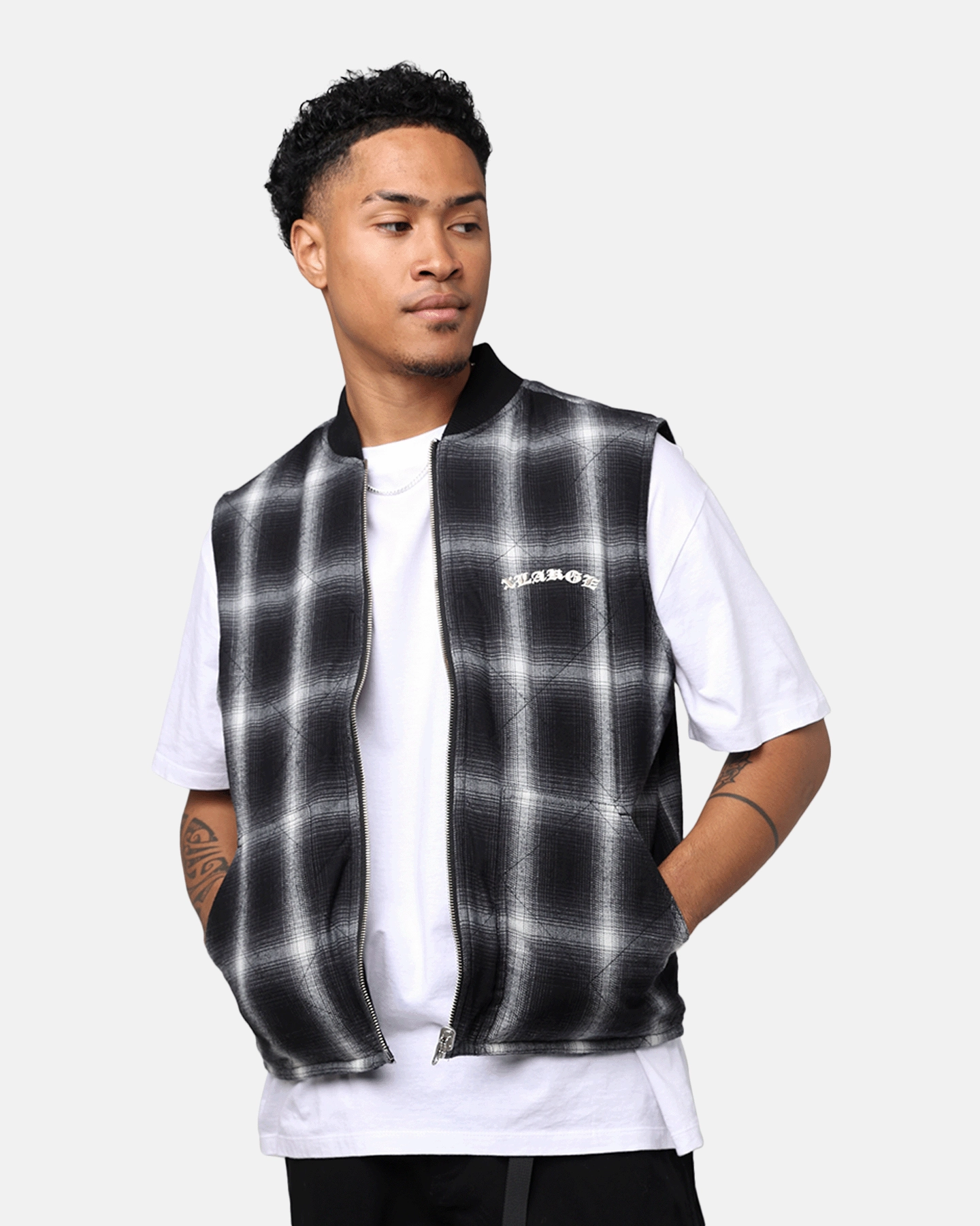 nylon Eco Friendly Insulation X-Large Ombre Plaid Reversible Vest Black