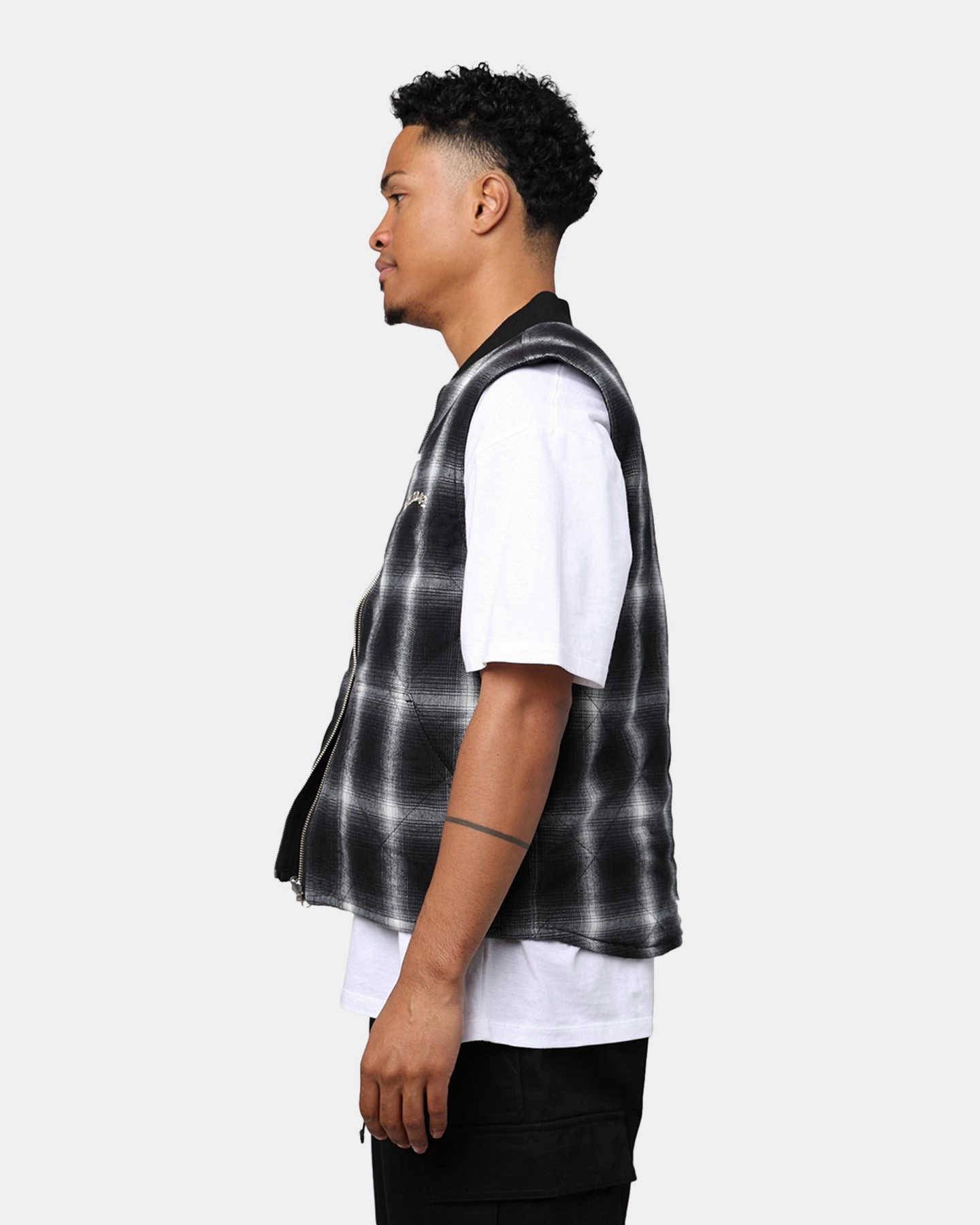 photographers Convertible Collar Style X-Large Ombre Plaid Reversible Vest Black