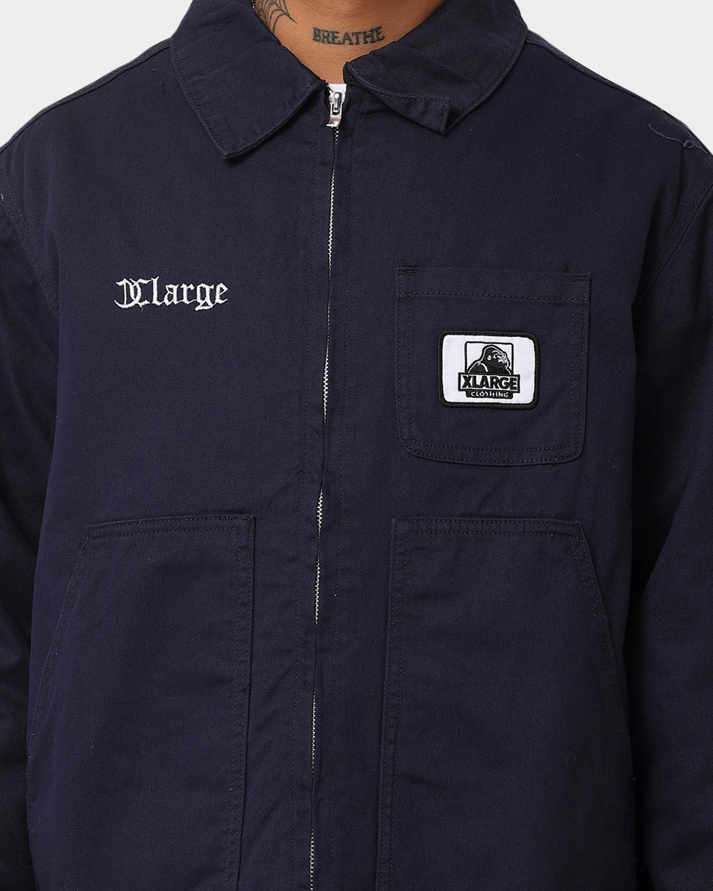 New Year's Eve attire Reflective X-Large Patch Work Jacket Navy