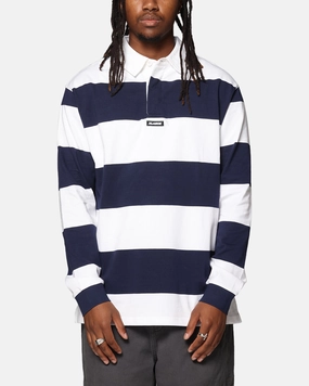 Slim Fit Style X-Large XL Stripe Rugby Jersey Navy