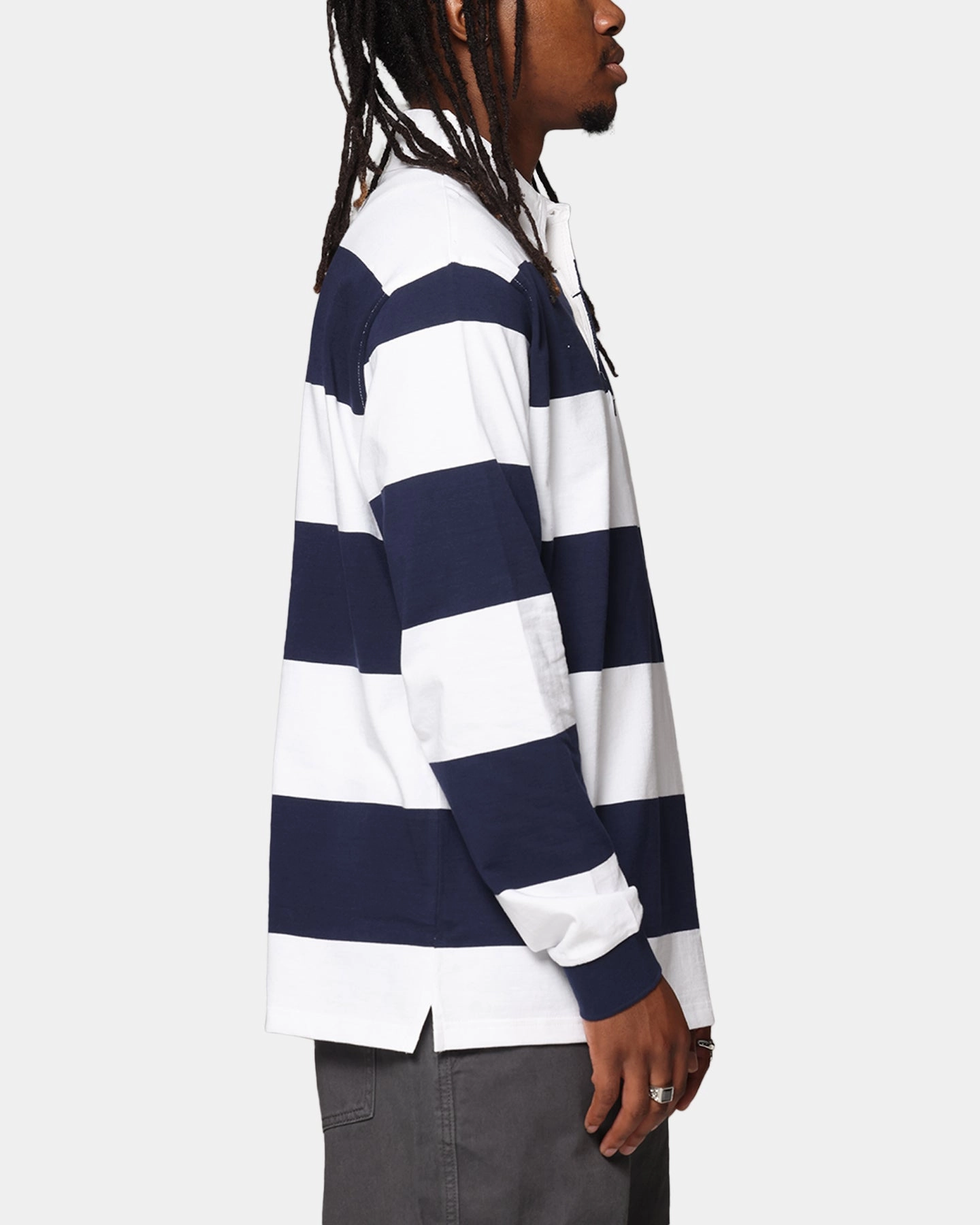 Recycled Polyester Mix AntiFade Technology X-Large XL Stripe Rugby Jersey Navy