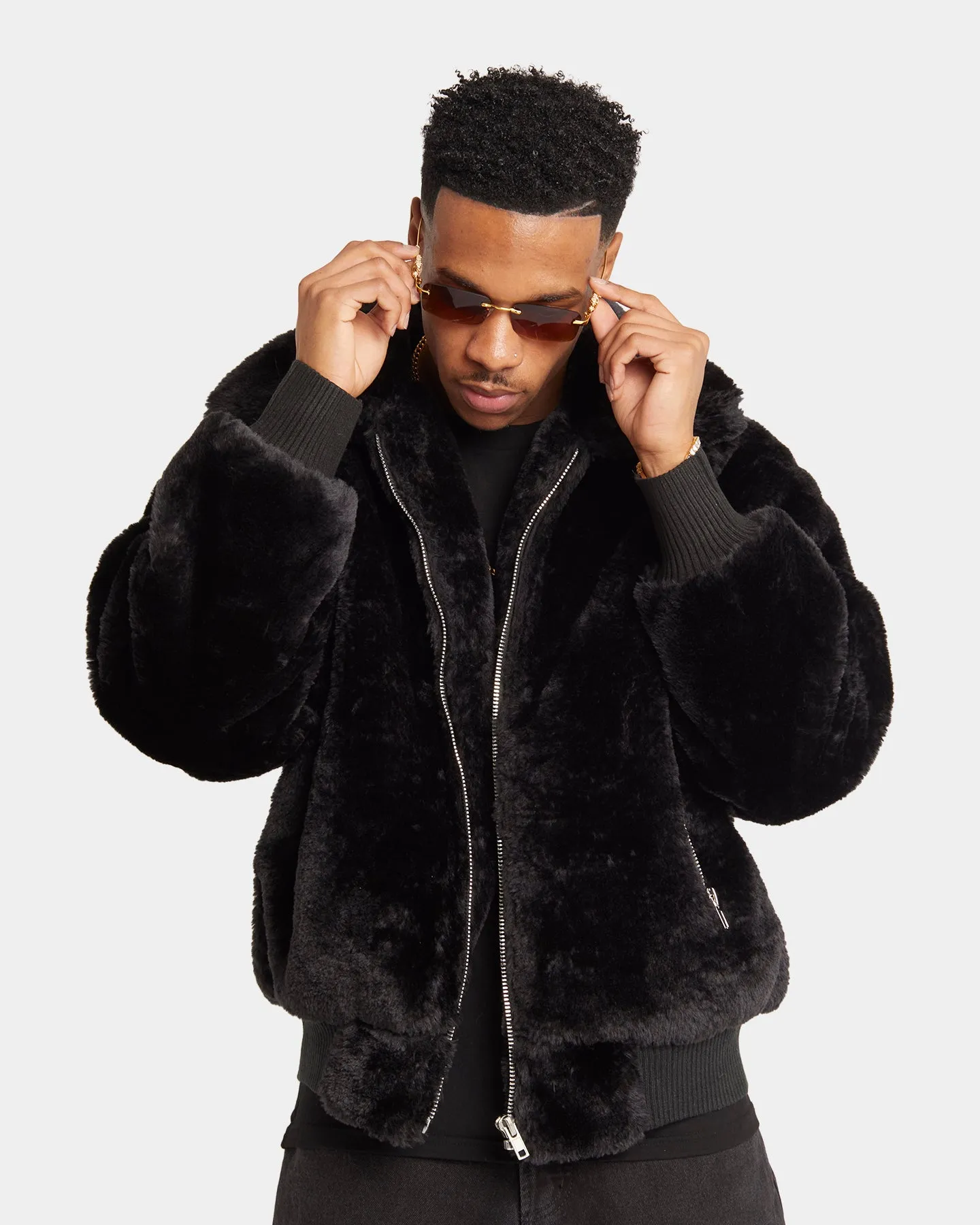 XXIII Baller Fur Jacket Black Stretchable Fabric
