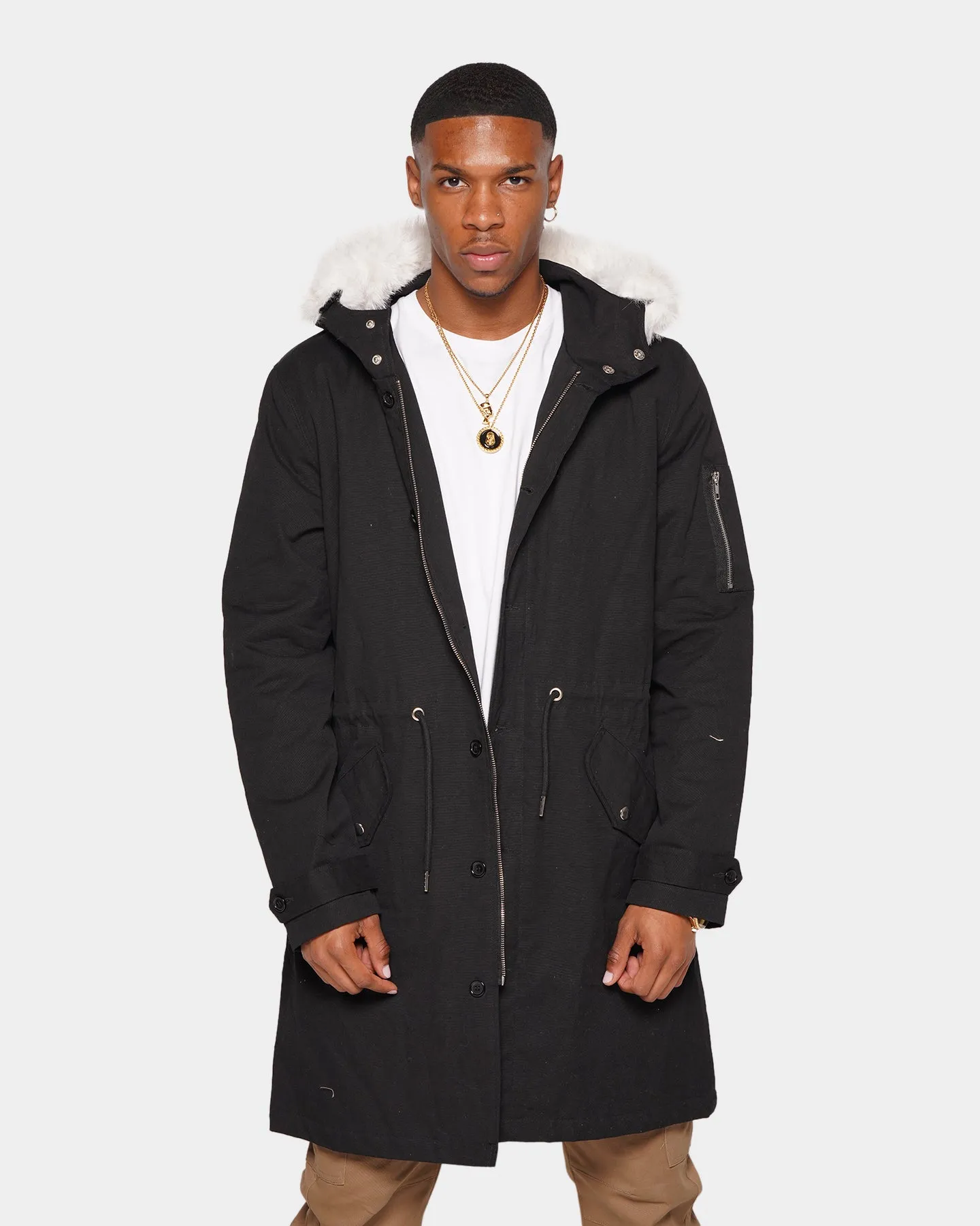 Secure Storage Compartments XXIII Qader Fur Collar Jacket Black