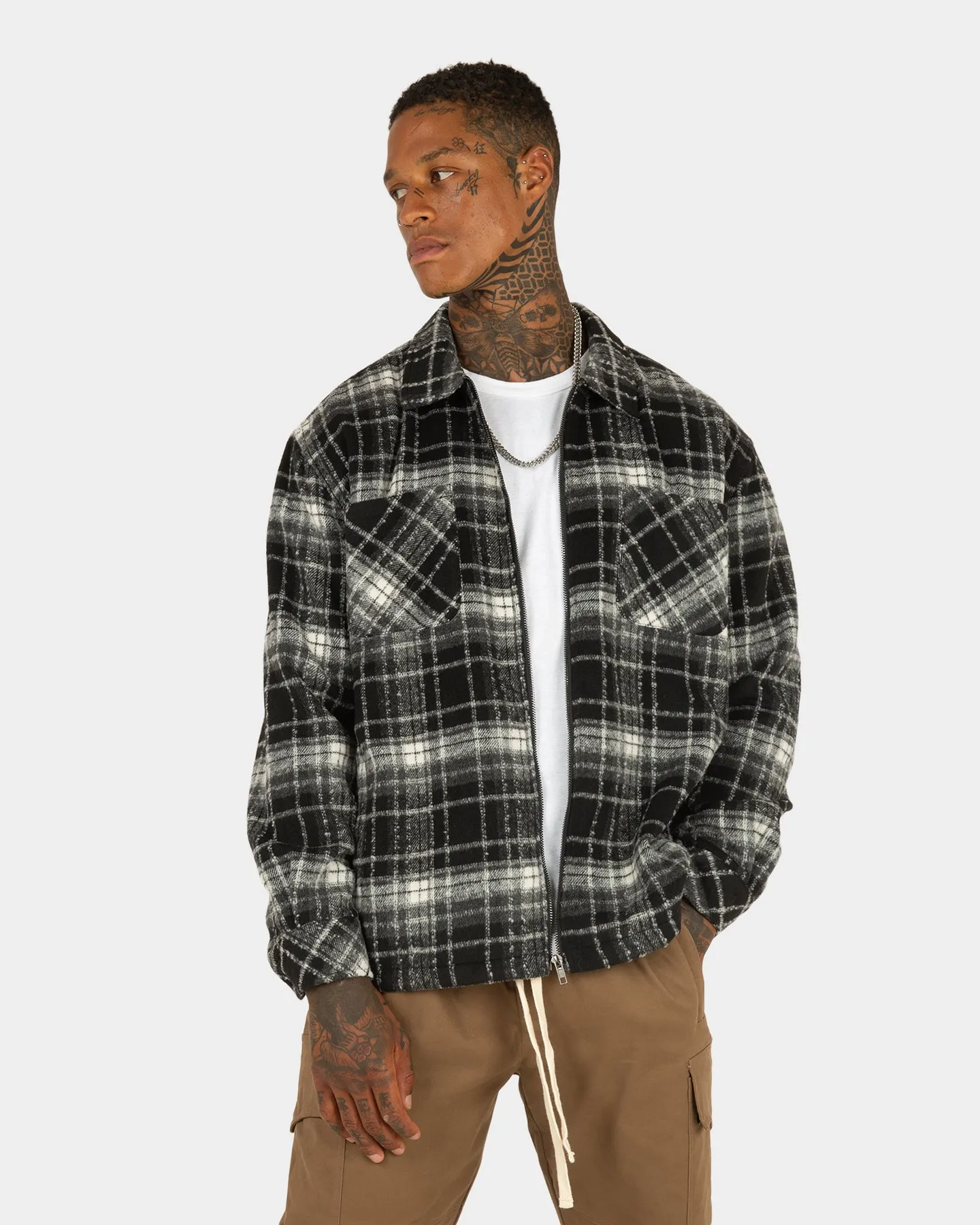 Streetwear Style XXIII Vitus Zip Up Flannel Shacket Black/White