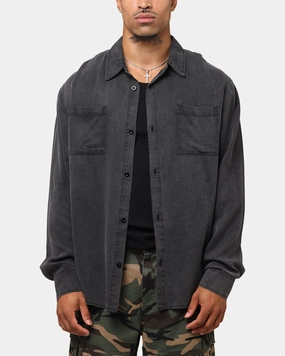 XXIII Acid Wash Button Up Over Shirt Washed Black quick dry