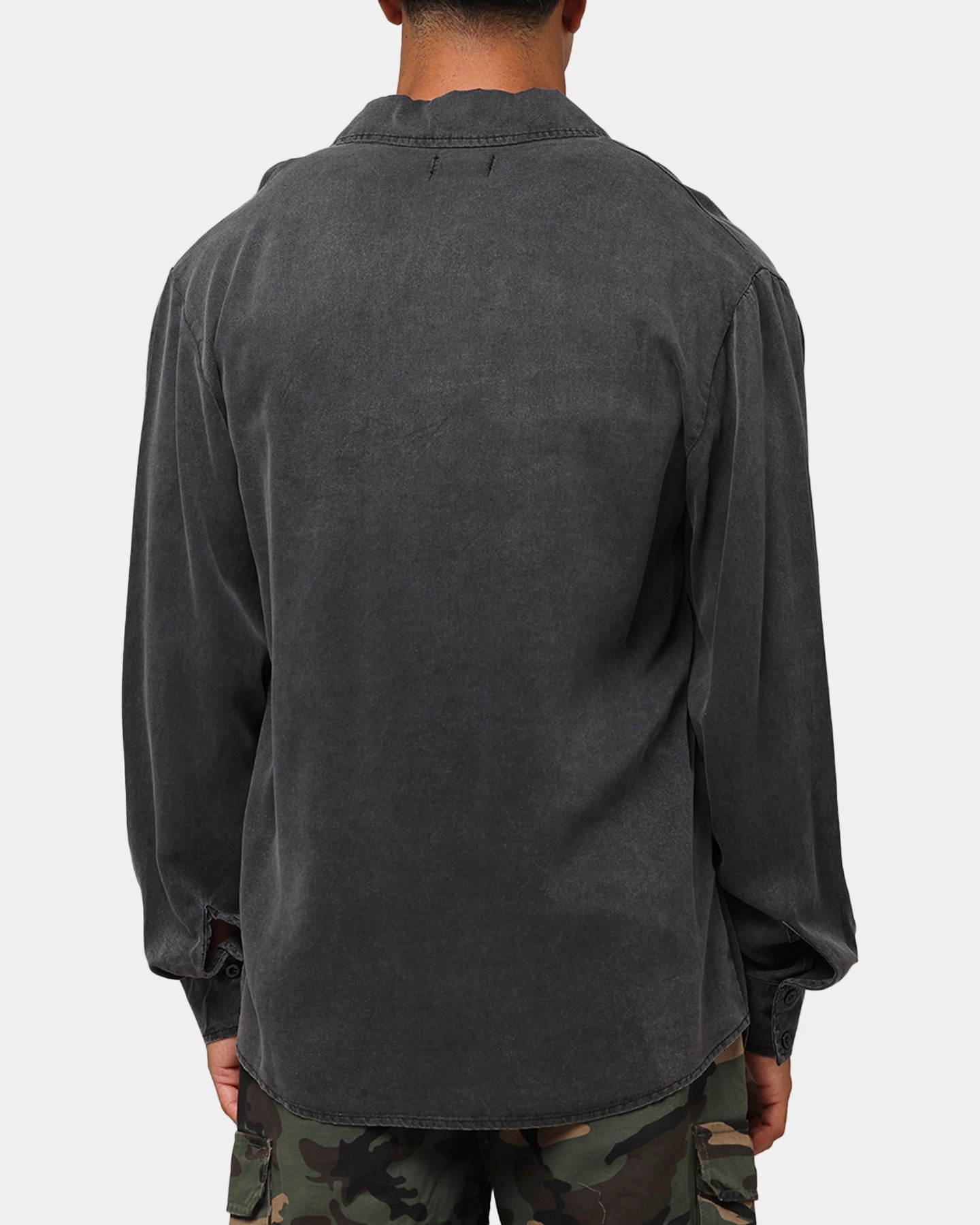 XXIII Acid Wash Button Up Over Shirt Washed Black Trendsetter Choice Handcrafted Detail