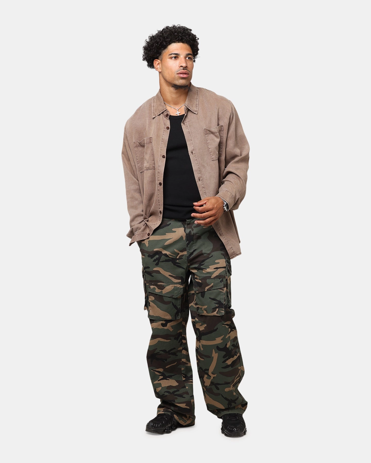 Party Ready XXIII Acid Wash Button Up Over Shirt Washed Brown