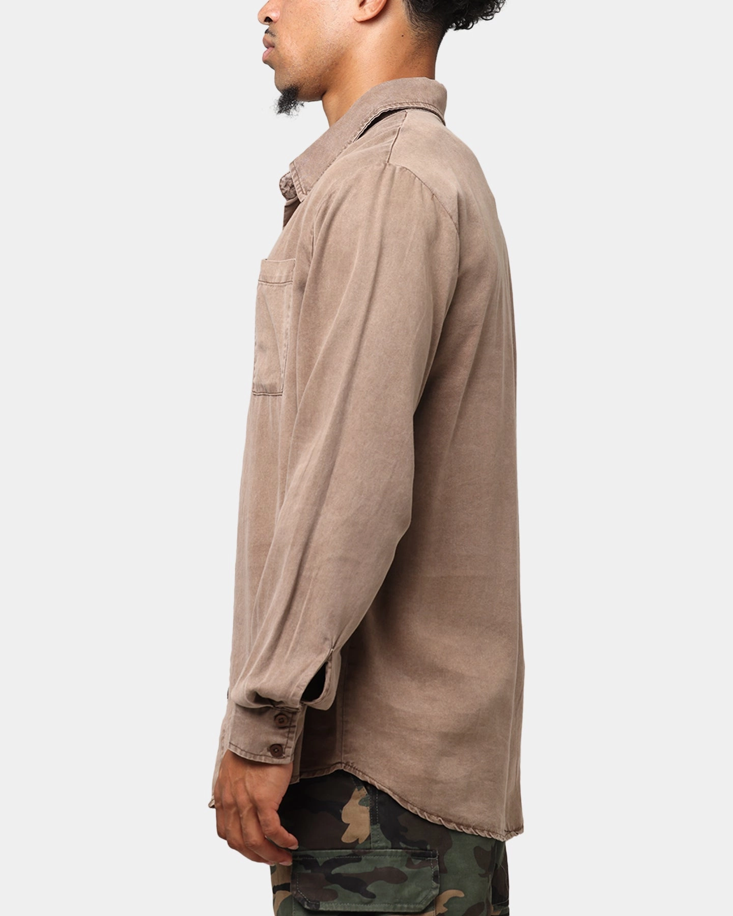 Odorless Binding Tape XXIII Acid Wash Button Up Over Shirt Washed Brown