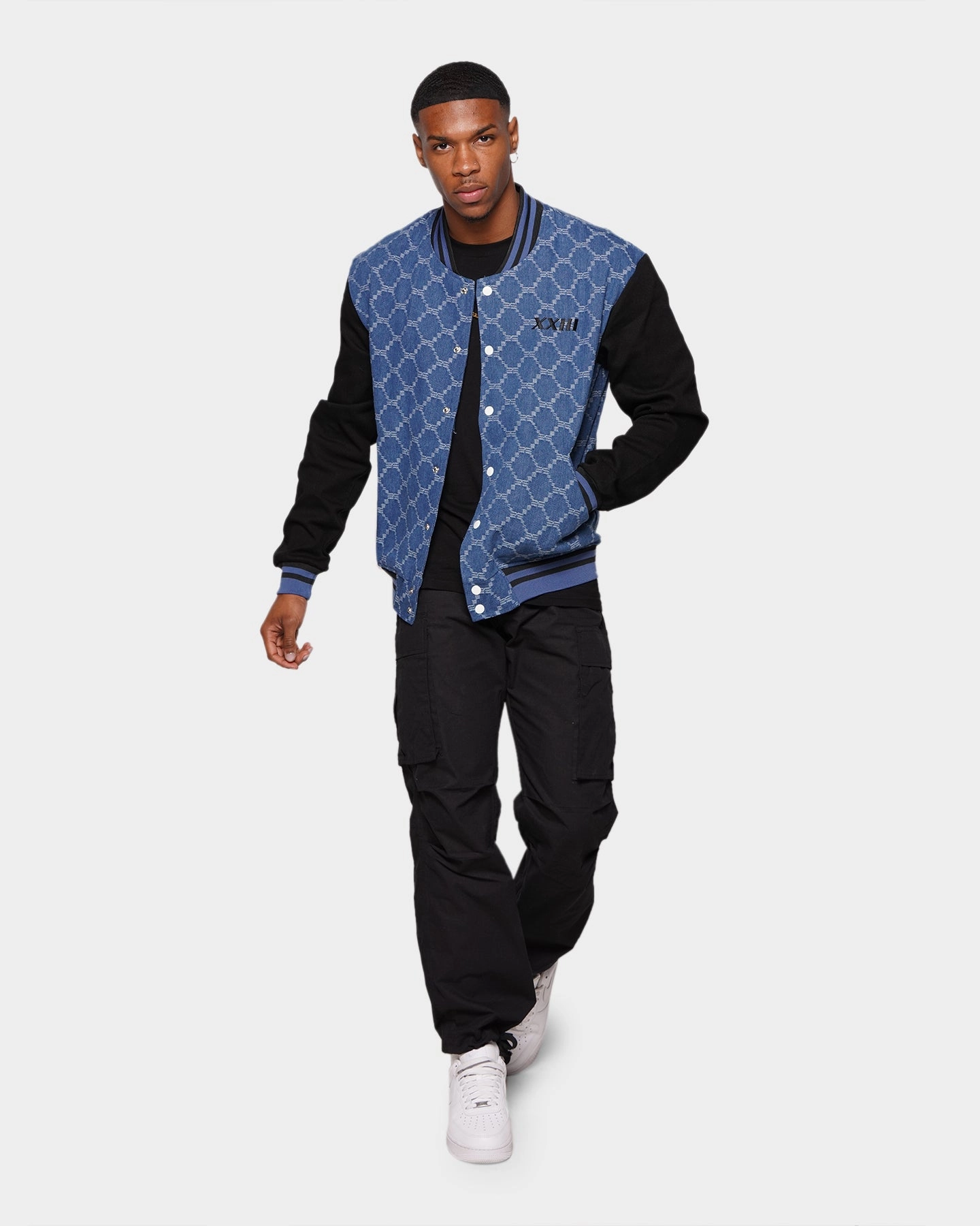 XXIII Athy Denim Baseball Jacket Blue/White Feedback