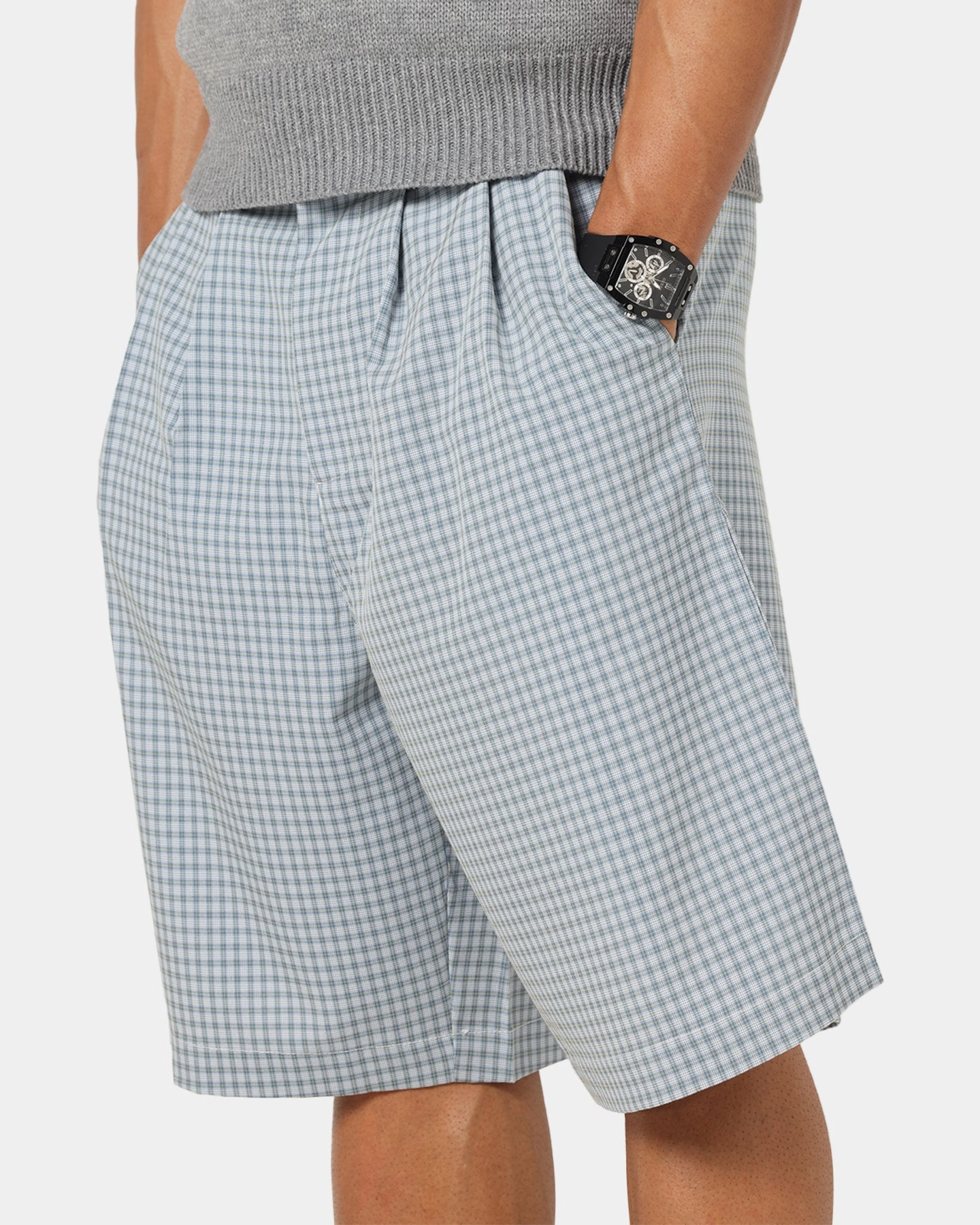 XXIII Baggy Pleated Shorts Blue Check Classic Elegance Button front