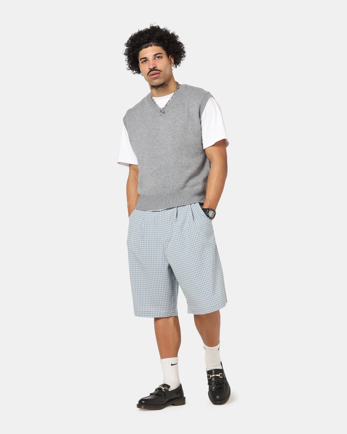 Sporty Layer XXIII Baggy Pleated Shorts Blue Check