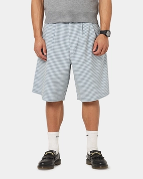 XXIII Baggy Pleated Shorts Blue Check Flat Lock Seams
