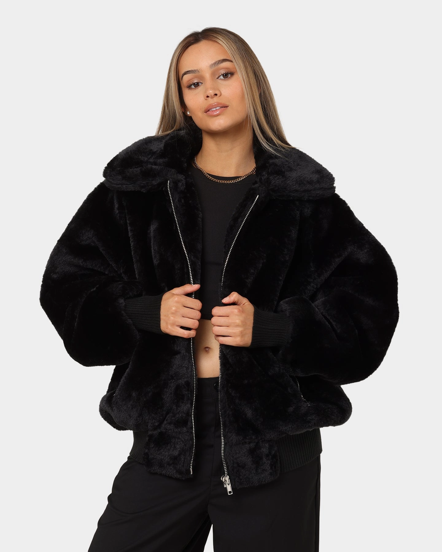 XXIII Baller Fur Jacket Black windy