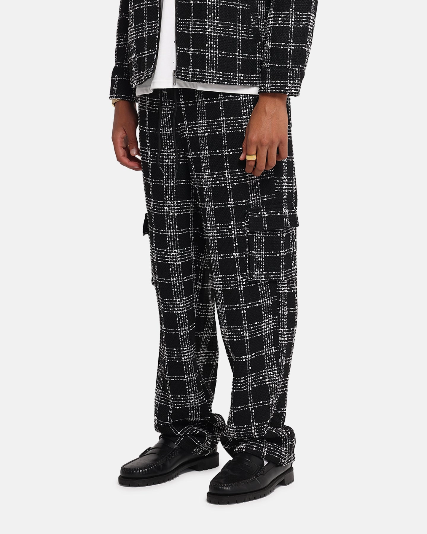 Seamless Technology XXIII Boucle Tweed Cargo Pants Black/White