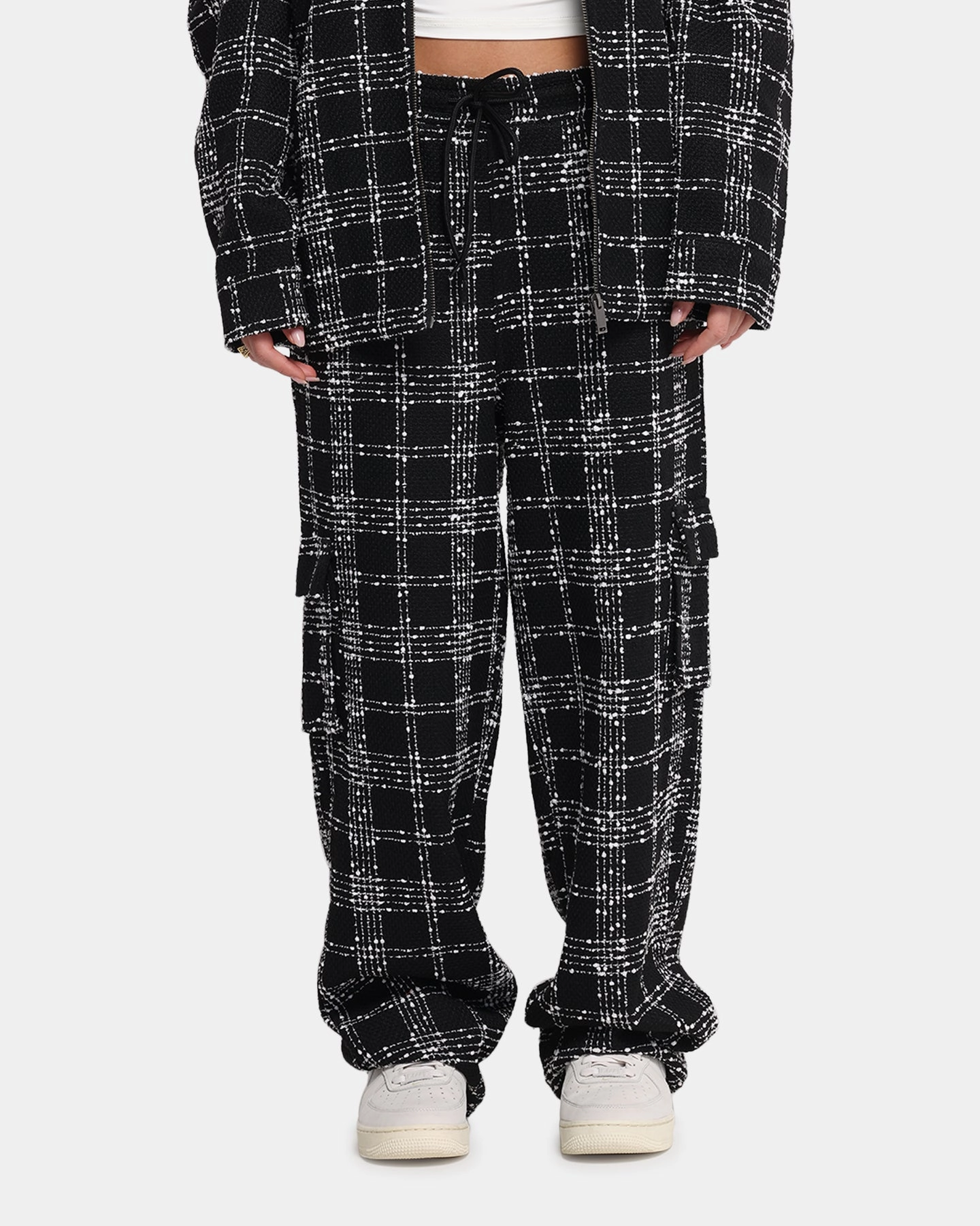 XXIII Boucle Tweed Cargo Pants Black/White DurableReinforcedMaterial