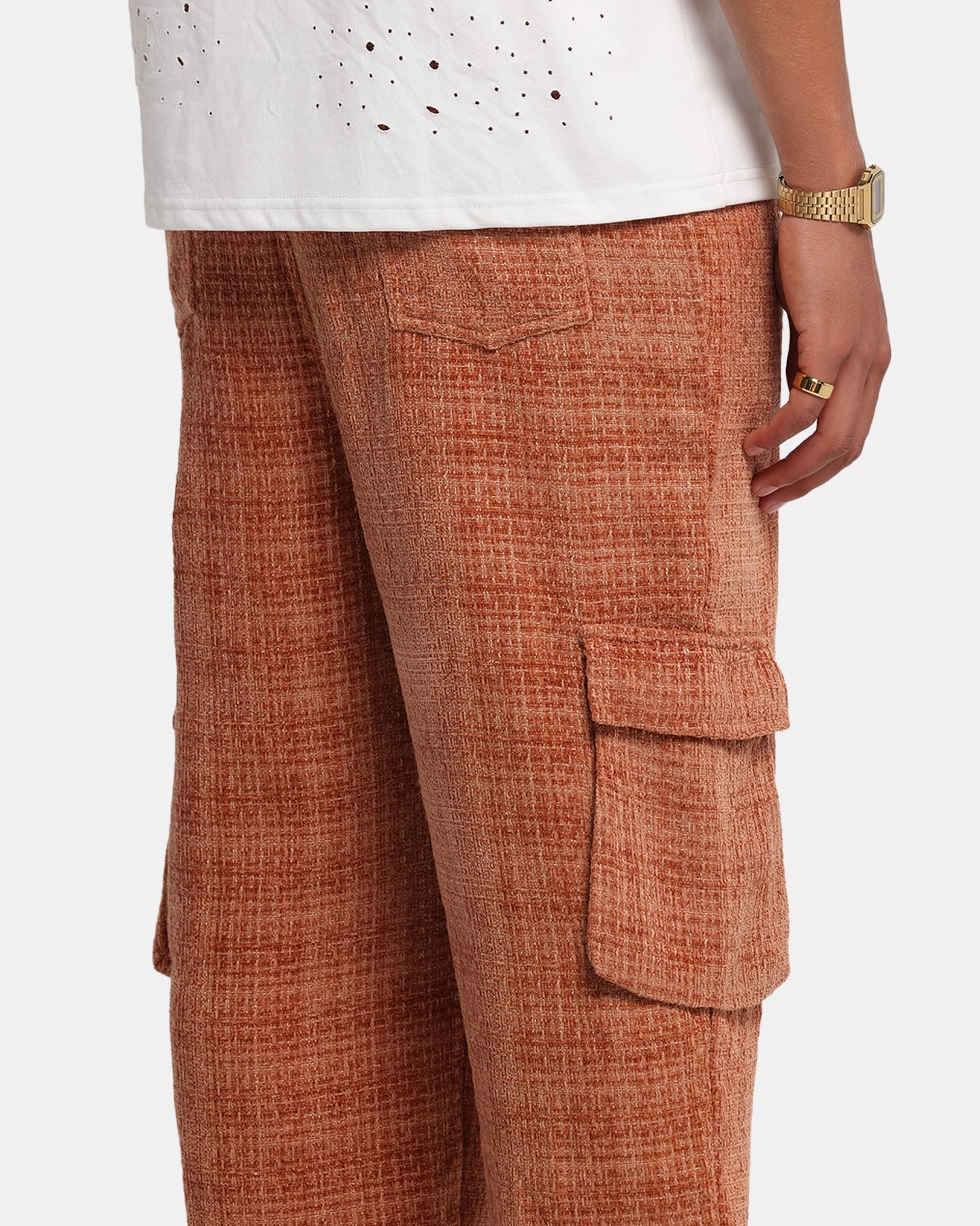Embroidered Detail XXIII Boucle Tweed Cargo Pants Rust