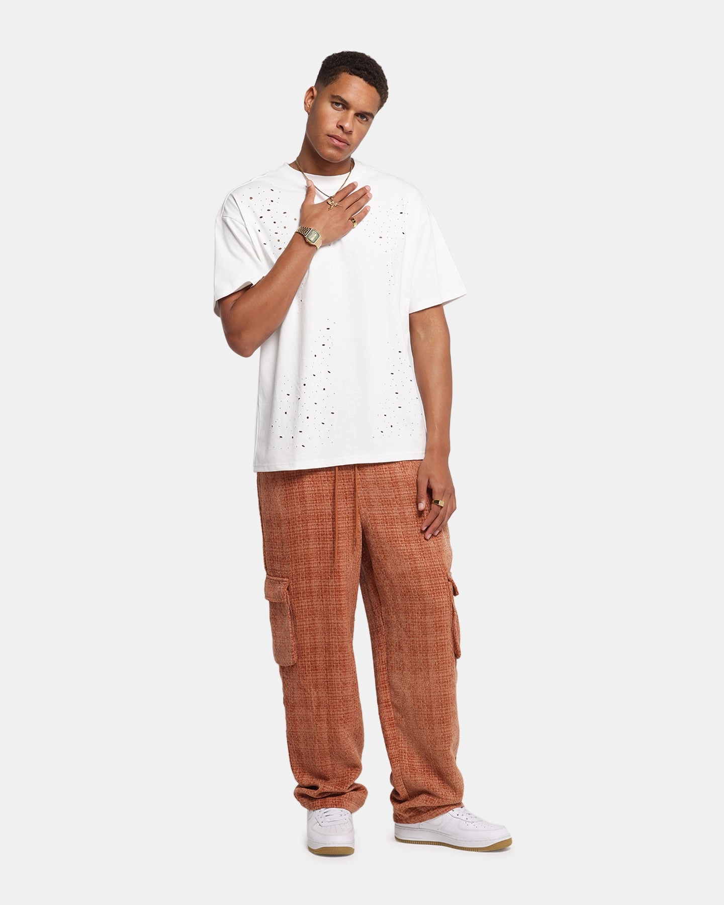 XXIII Boucle Tweed Cargo Pants Rust Everyday Comfort